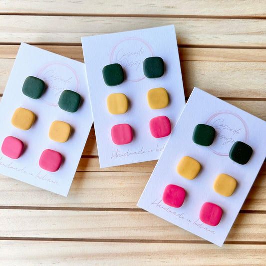 The Citrus Stud | Square Color Block Earrings - Set of 3