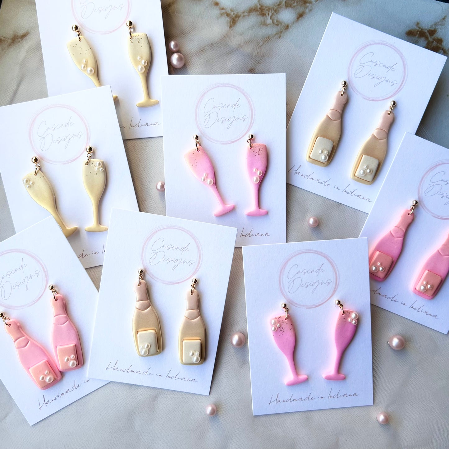 The Champagne | Pearl Champagne Bottle and Glass Clay Earrings