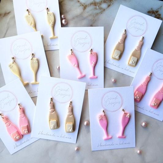 The Champagne | Pearl Champagne Bottle and Glass Clay Earrings