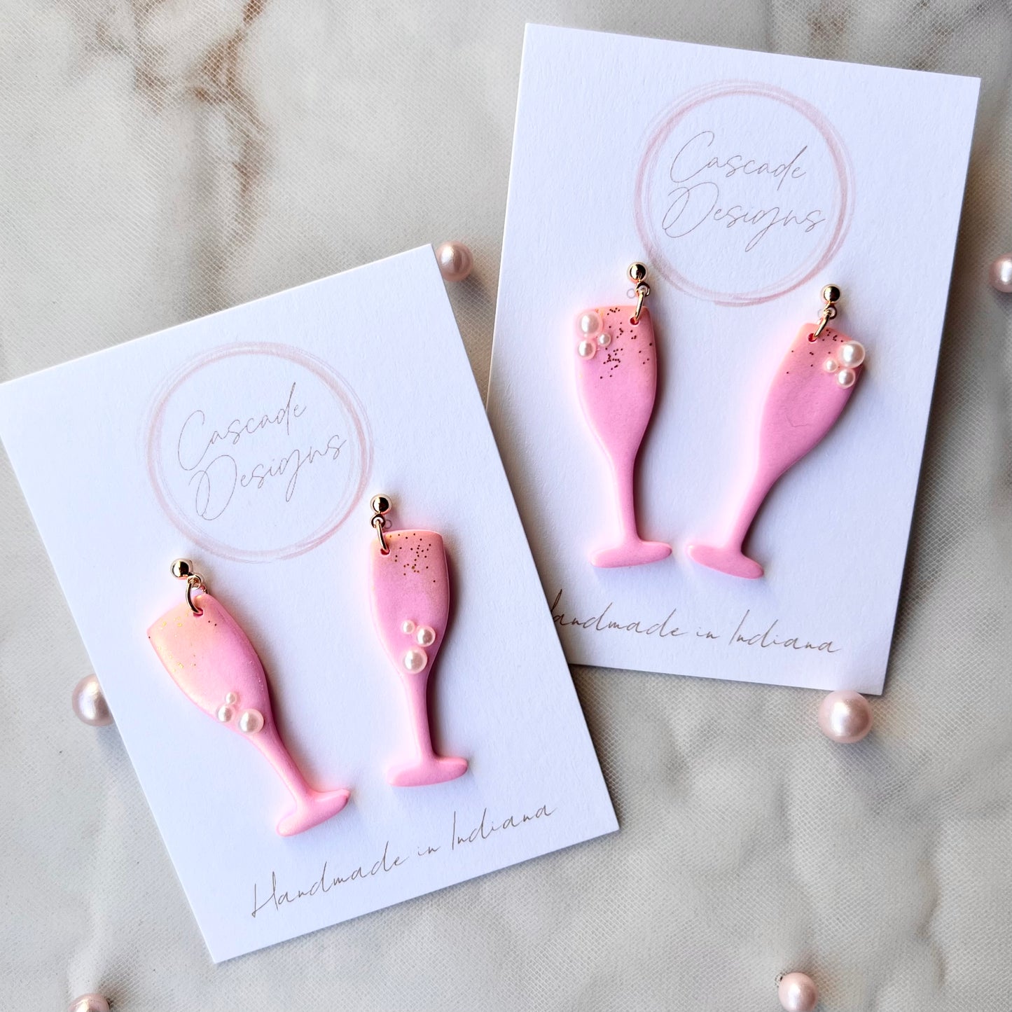 The Champagne | Pearl Champagne Bottle and Glass Clay Earrings