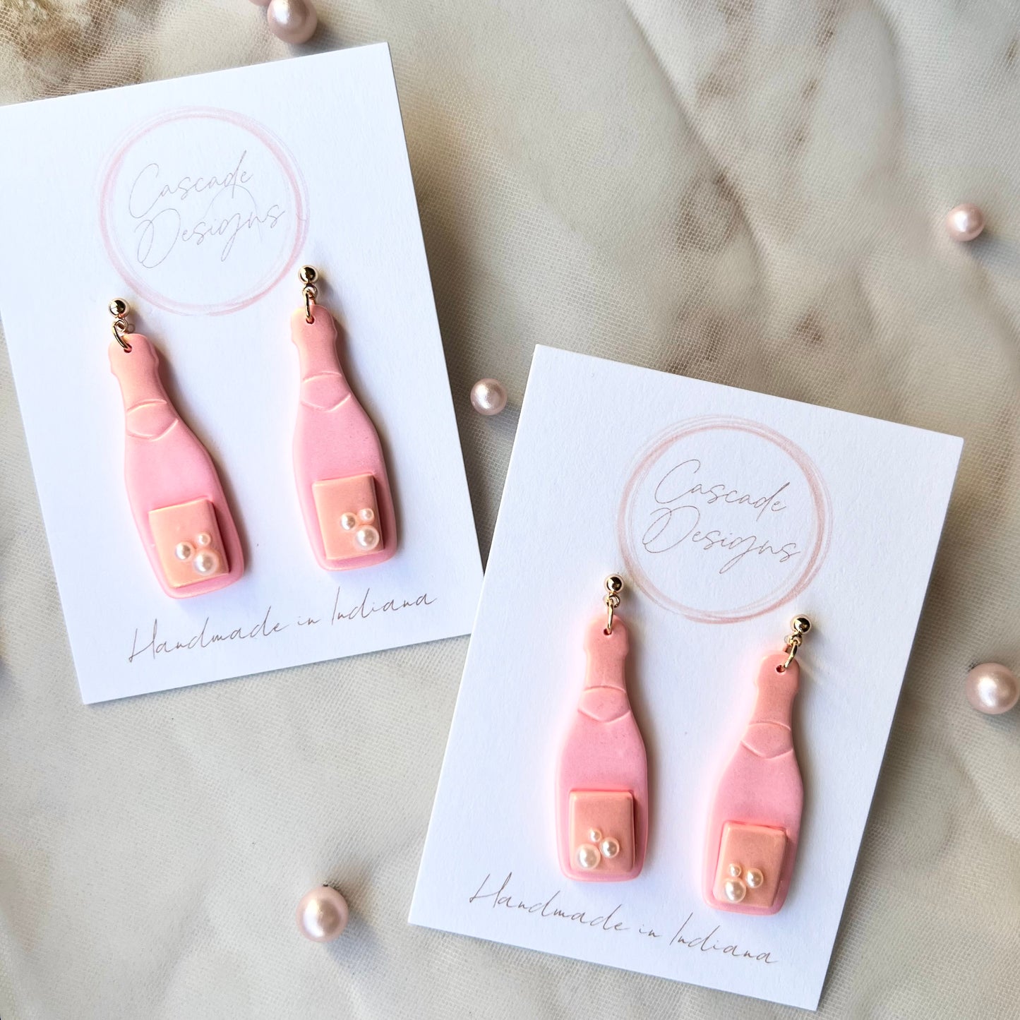 The Champagne | Pearl Champagne Bottle and Glass Clay Earrings