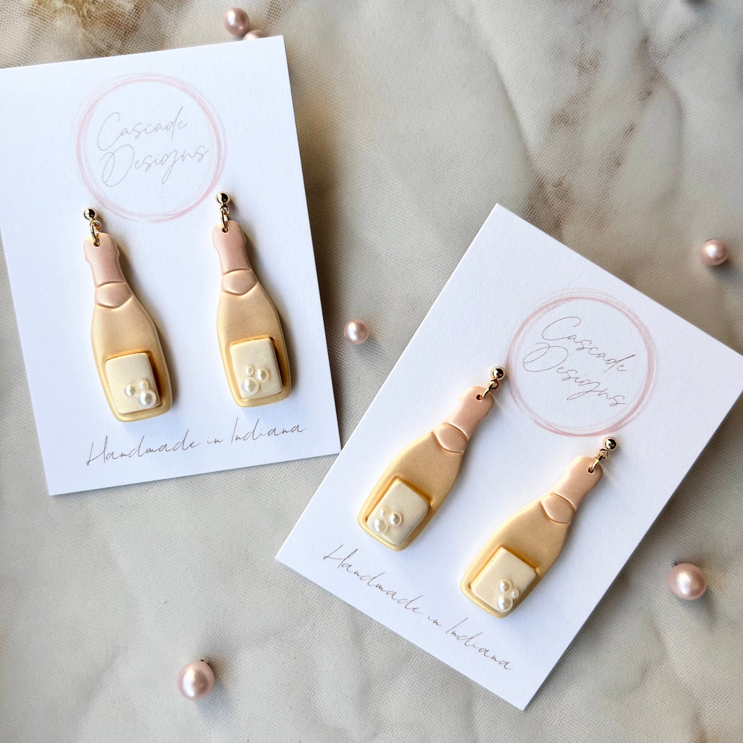 The Champagne | Pearl Champagne Bottle and Glass Clay Earrings