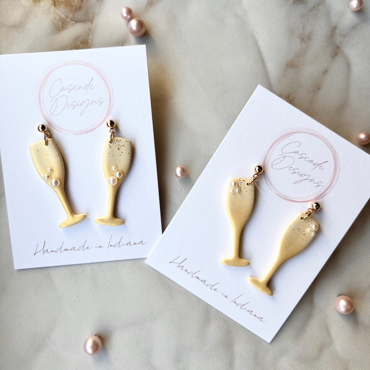 The Champagne | Pearl Champagne Bottle and Glass Clay Earrings
