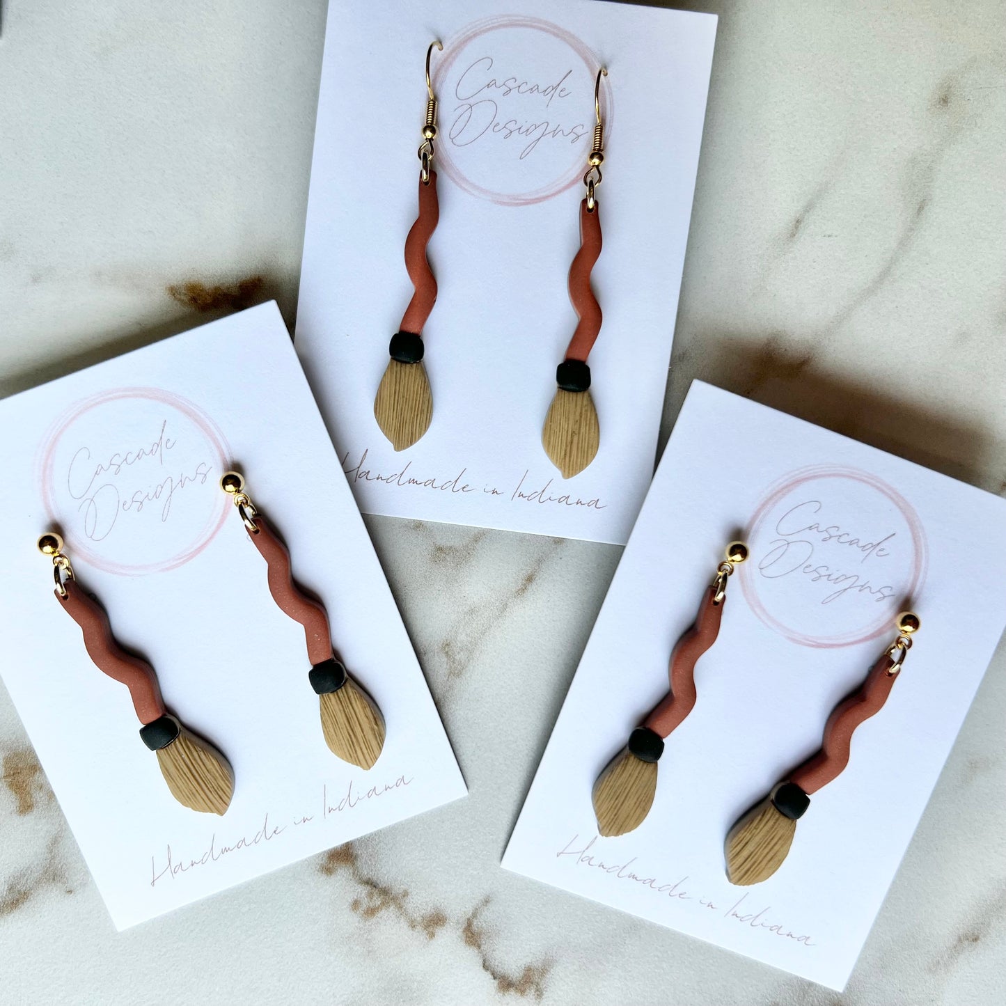 The Sweeper | Brown and Black Broom Earrings