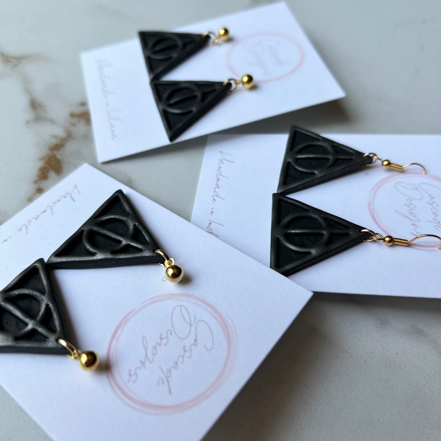The Hallows | Black and Grey Triangular Earrings