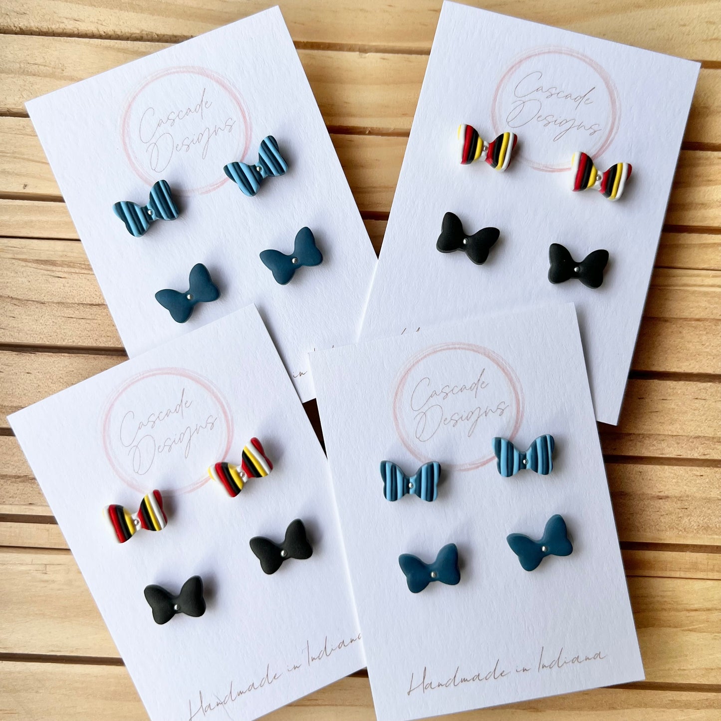 The Micki Bow at Sea | Striped Bow and Pearl Stud Earrings - Set of 2