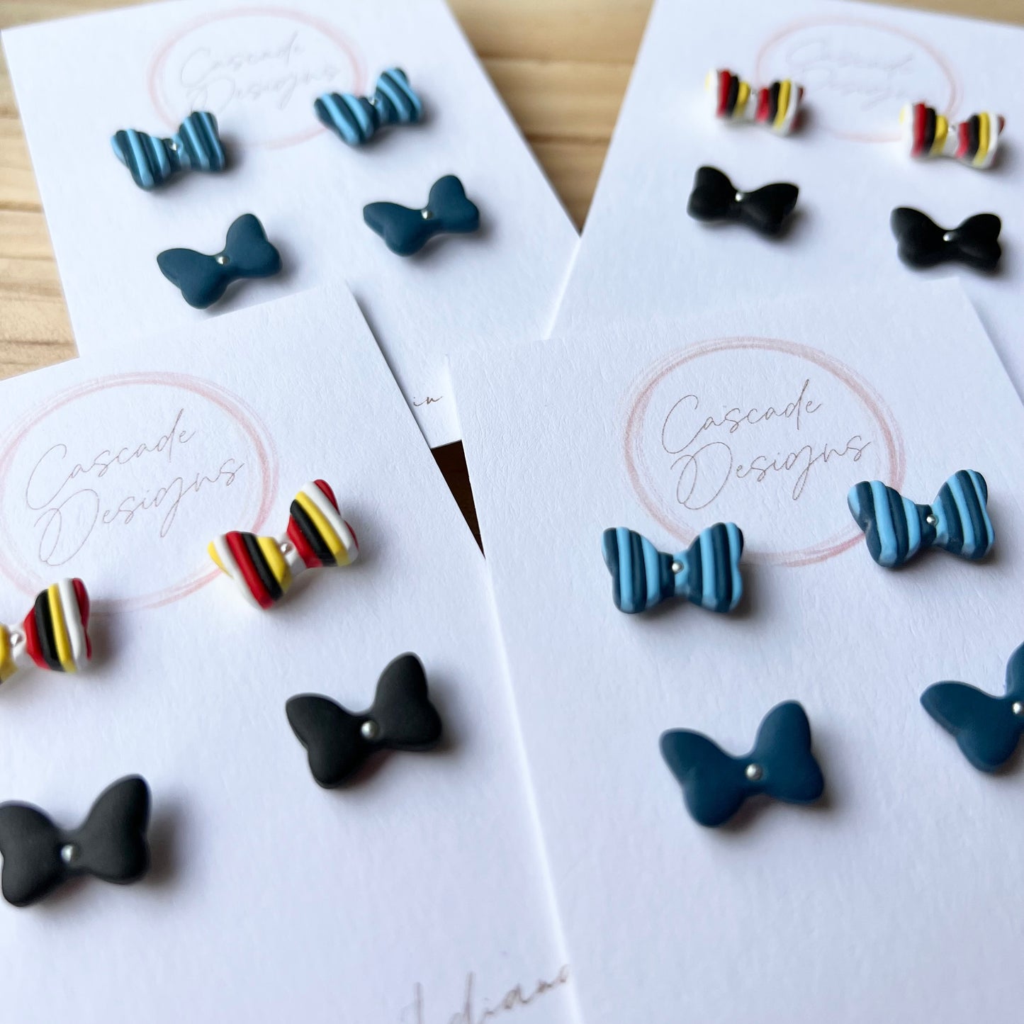 The Micki Bow at Sea | Striped Bow and Pearl Stud Earrings - Set of 2