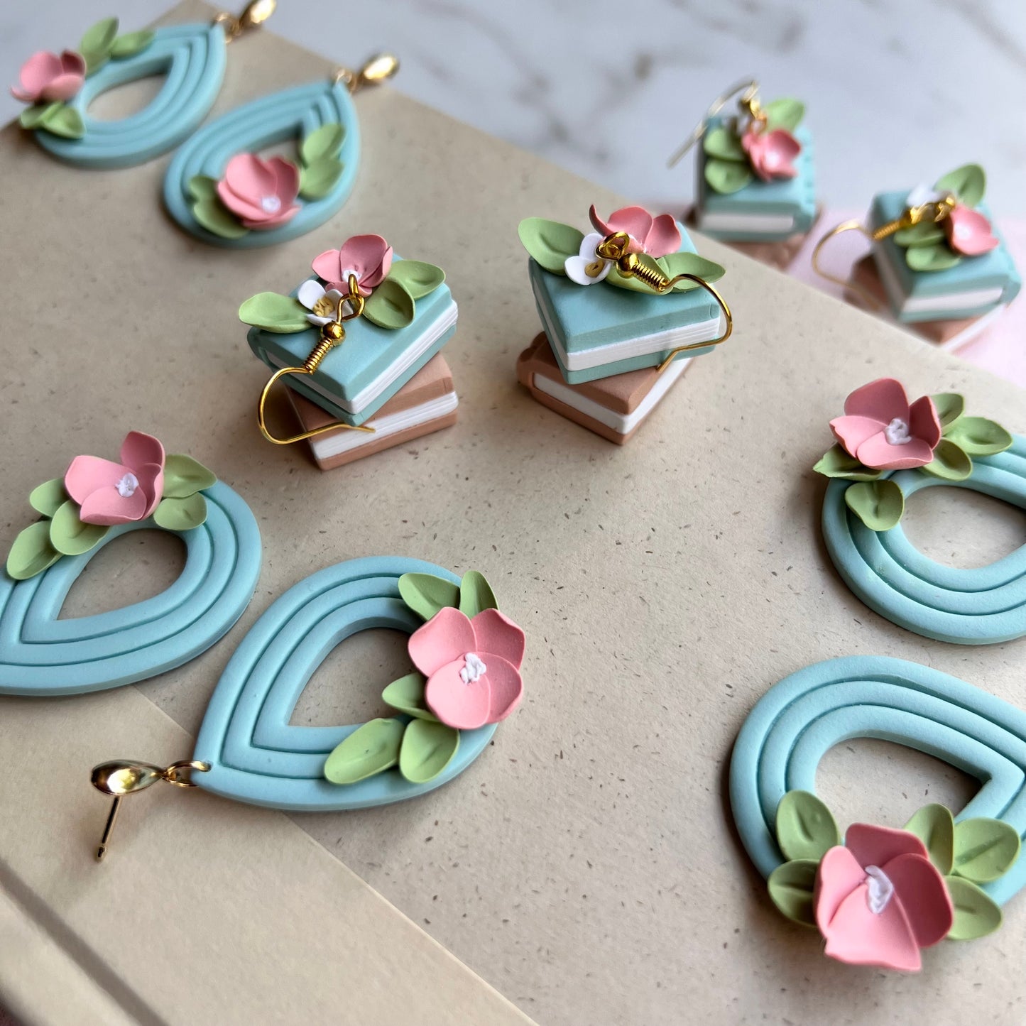 The Page | Floral Book Stack Clay Earrings