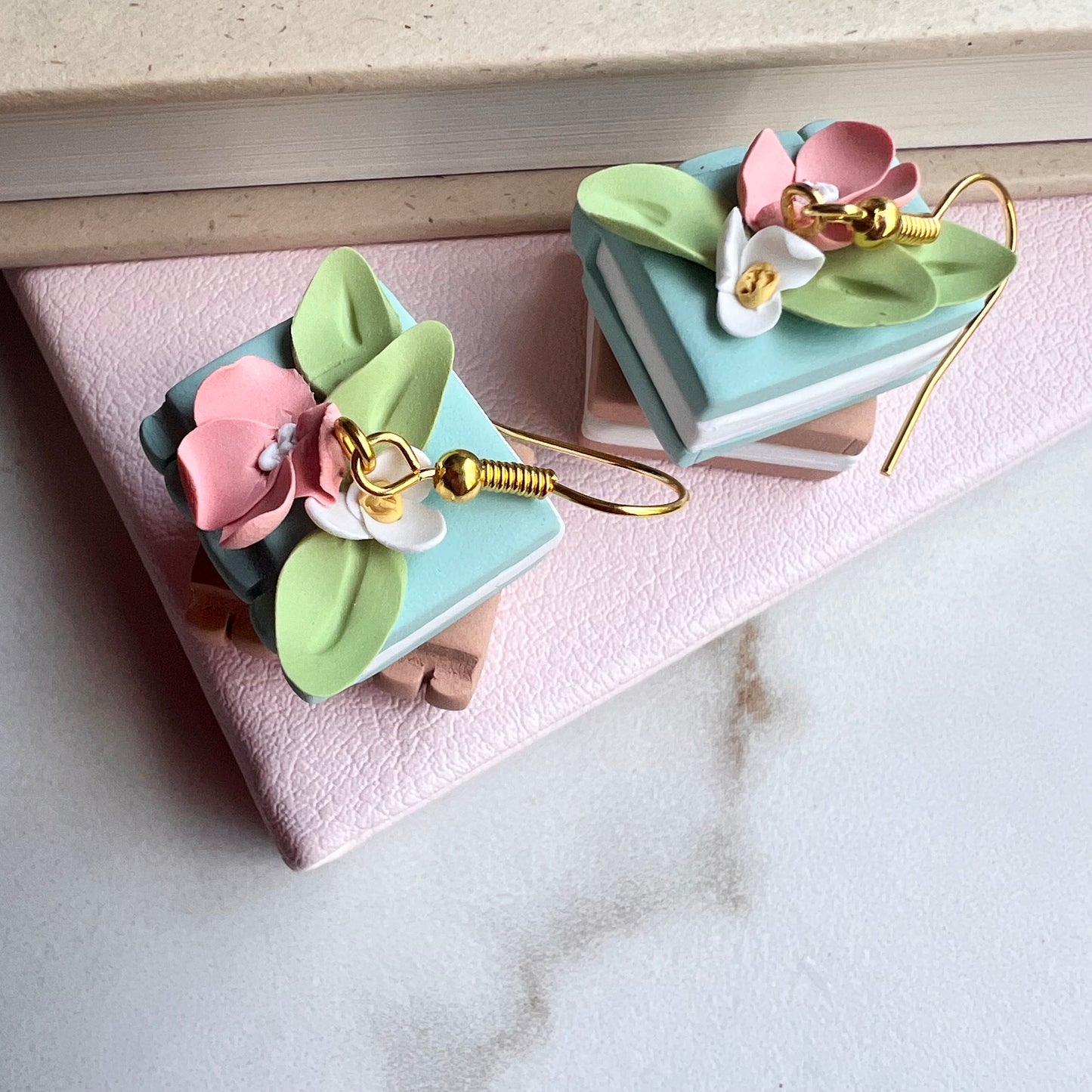 The Page | Floral Book Stack Clay Earrings
