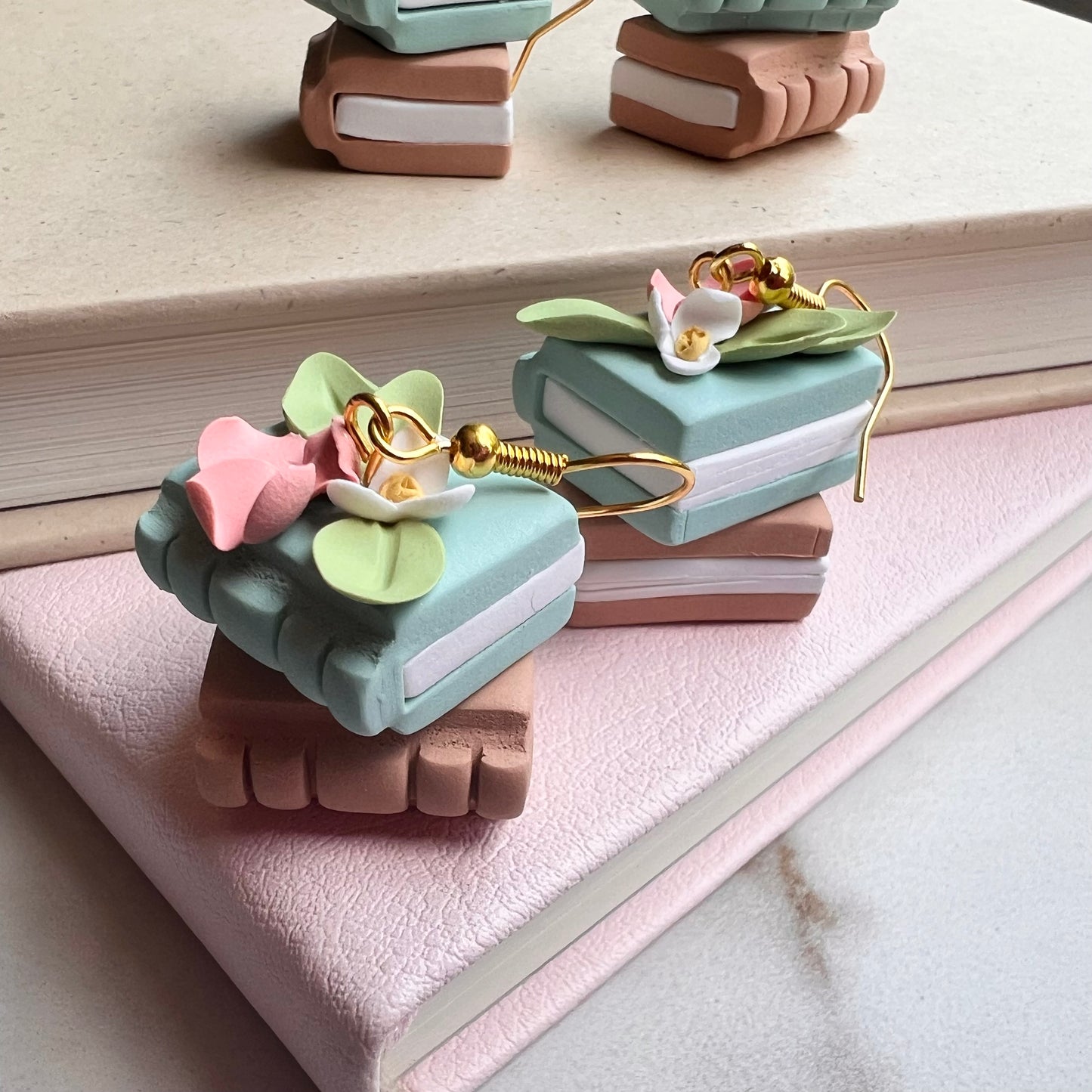The Page | Floral Book Stack Clay Earrings