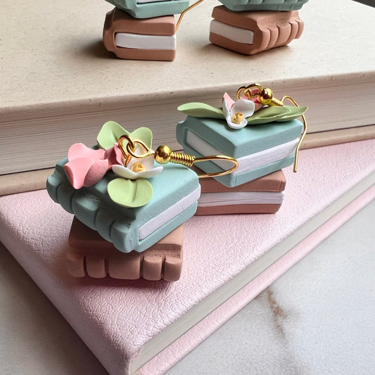 The Page | Floral Book Stack Clay Earrings
