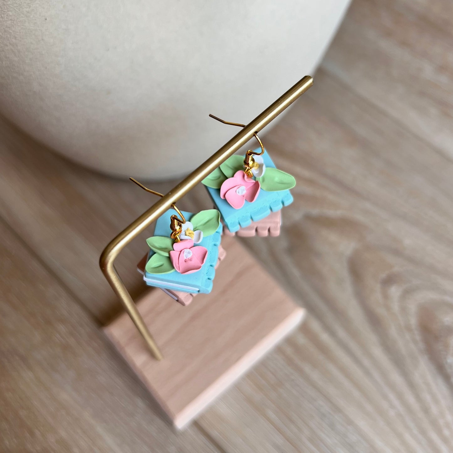 The Page | Floral Book Stack Clay Earrings