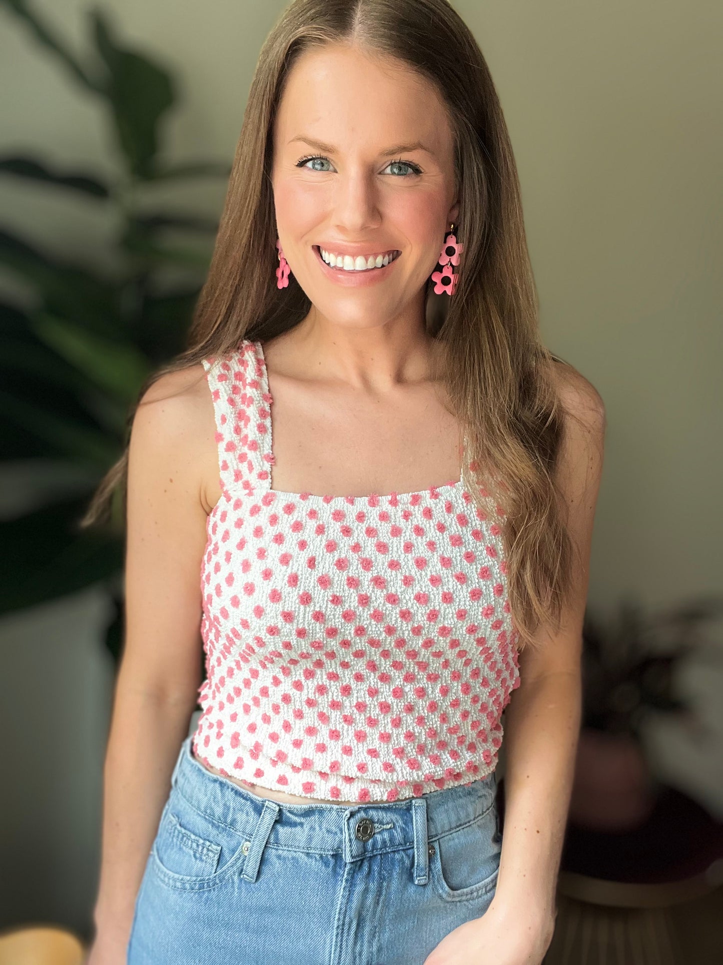 Pink Textured Polka Dot Sleeve Top