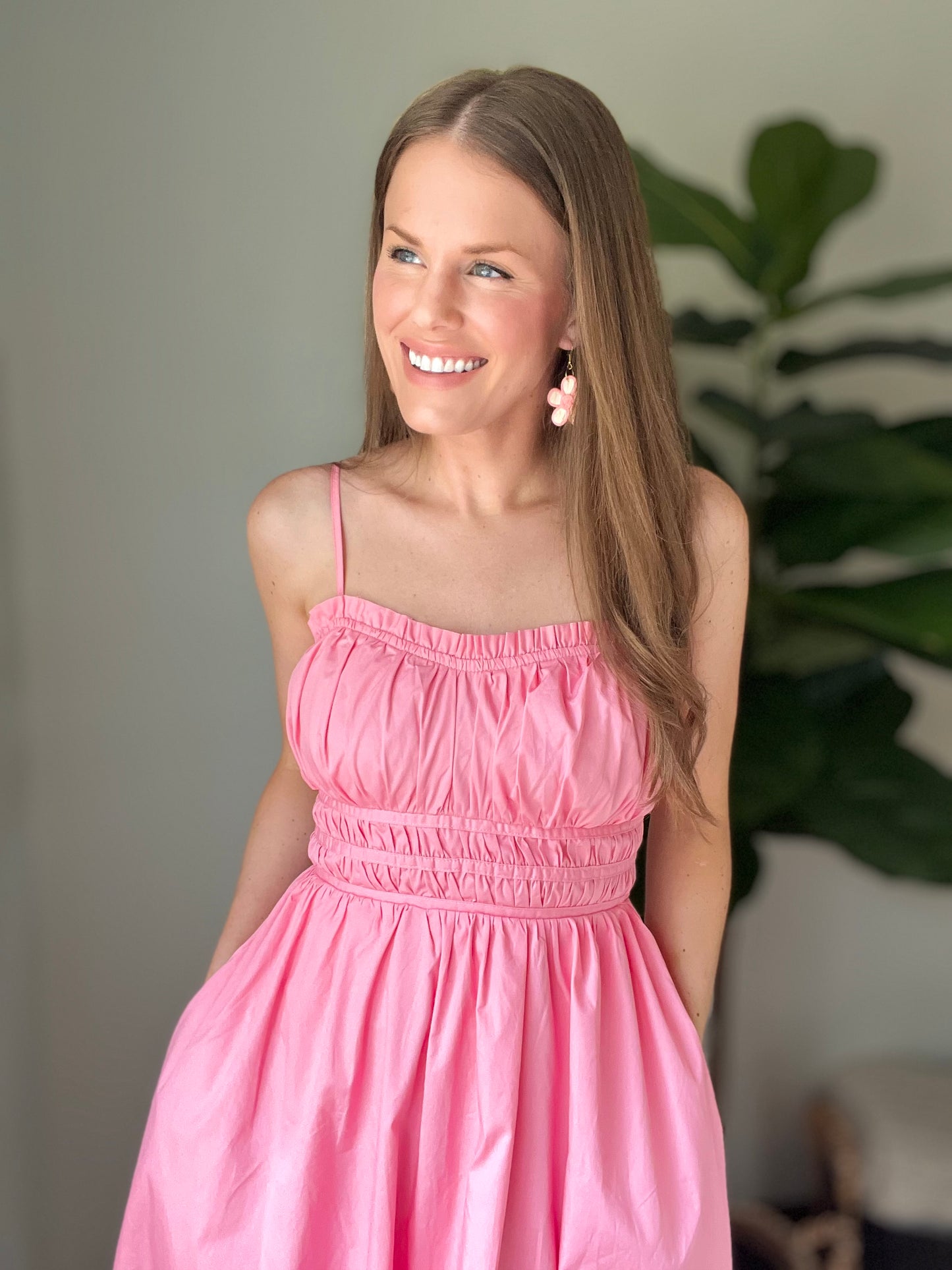 Pink Ruffled Midi Dress
