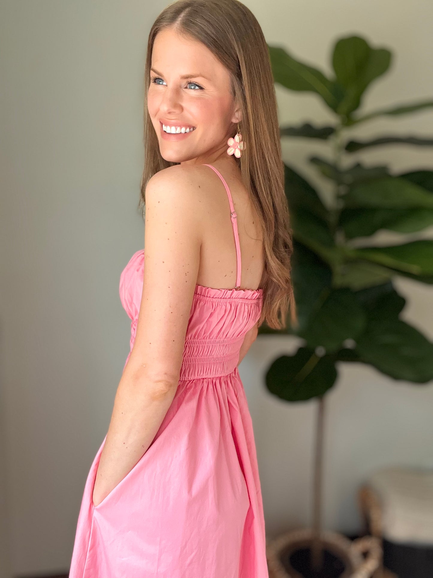 Pink Ruffled Midi Dress