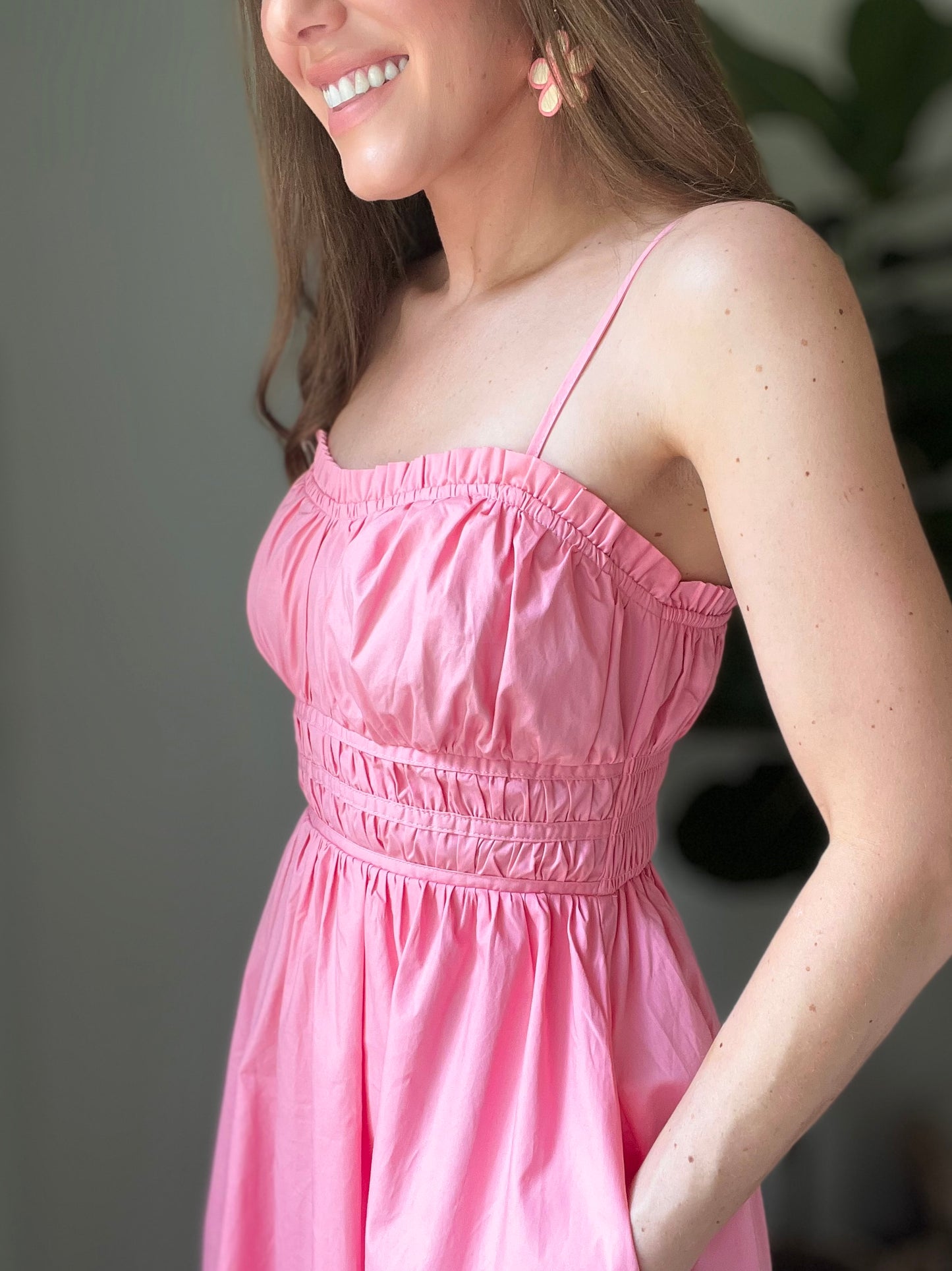 Pink Ruffled Midi Dress