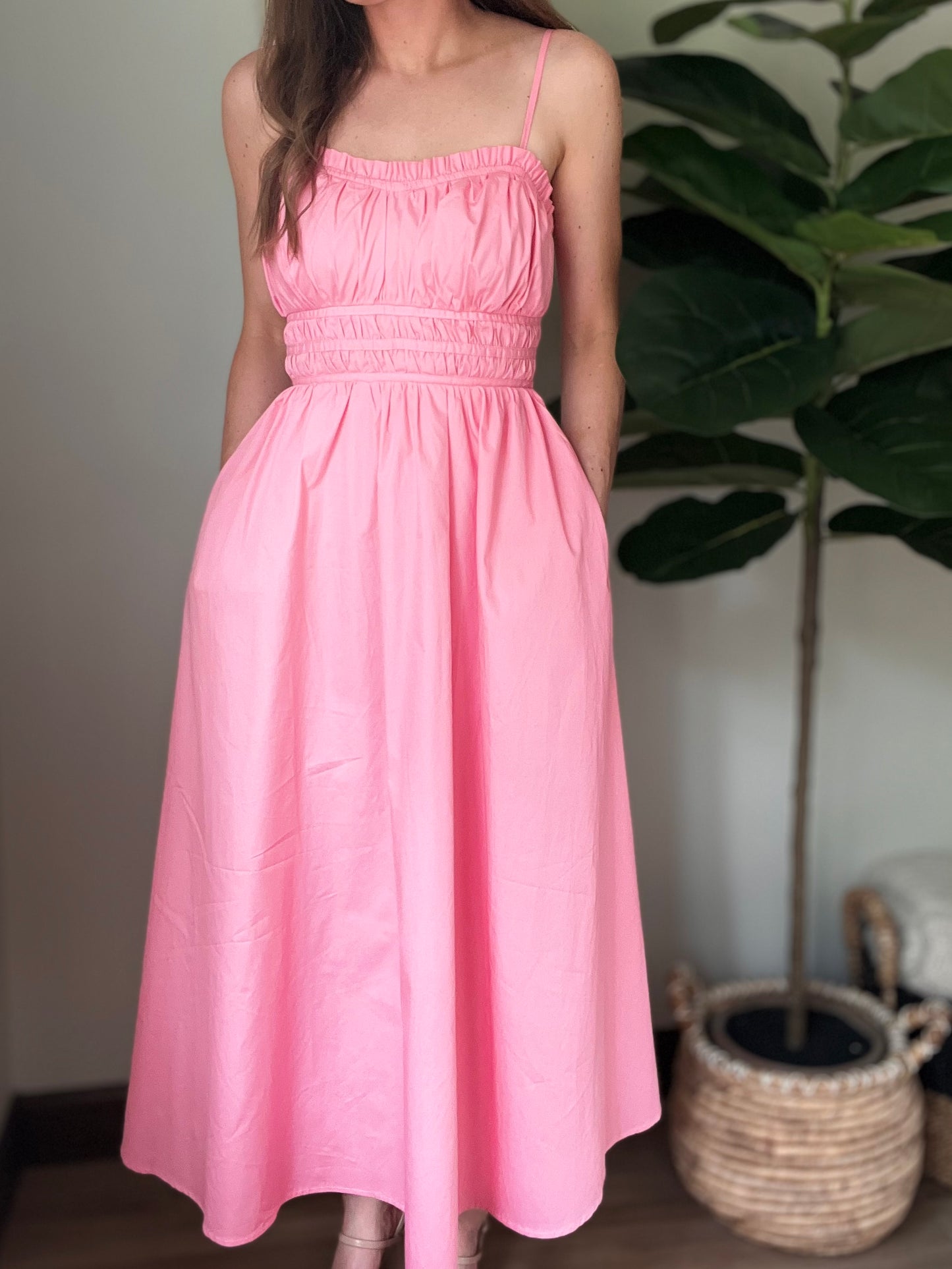 Pink Ruffled Midi Dress
