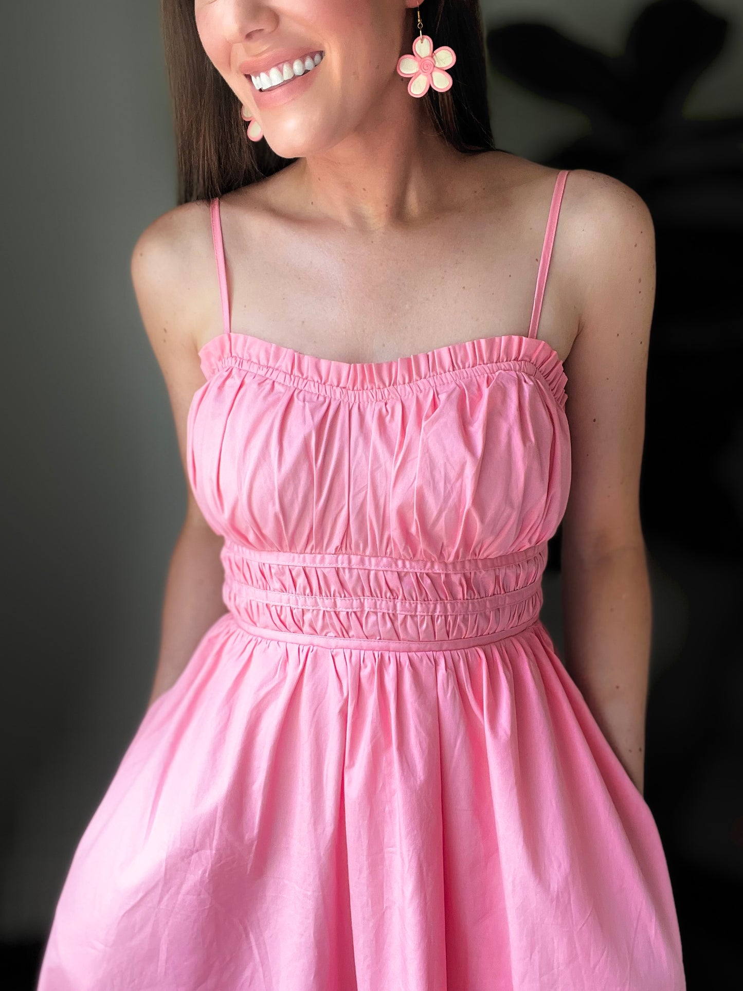 Pink Ruffled Midi Dress