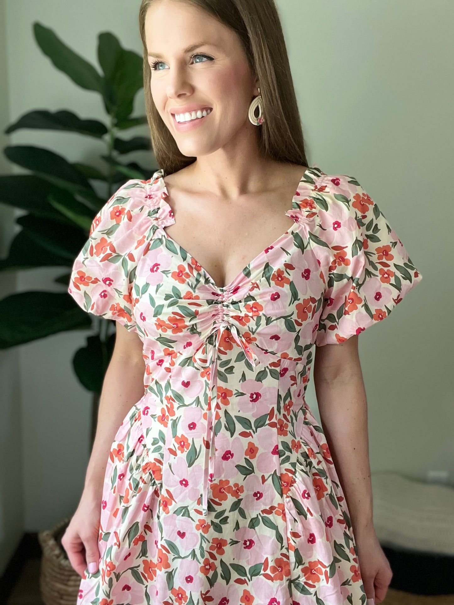 Floral Drop Waist Maxi Dress with Tie Back