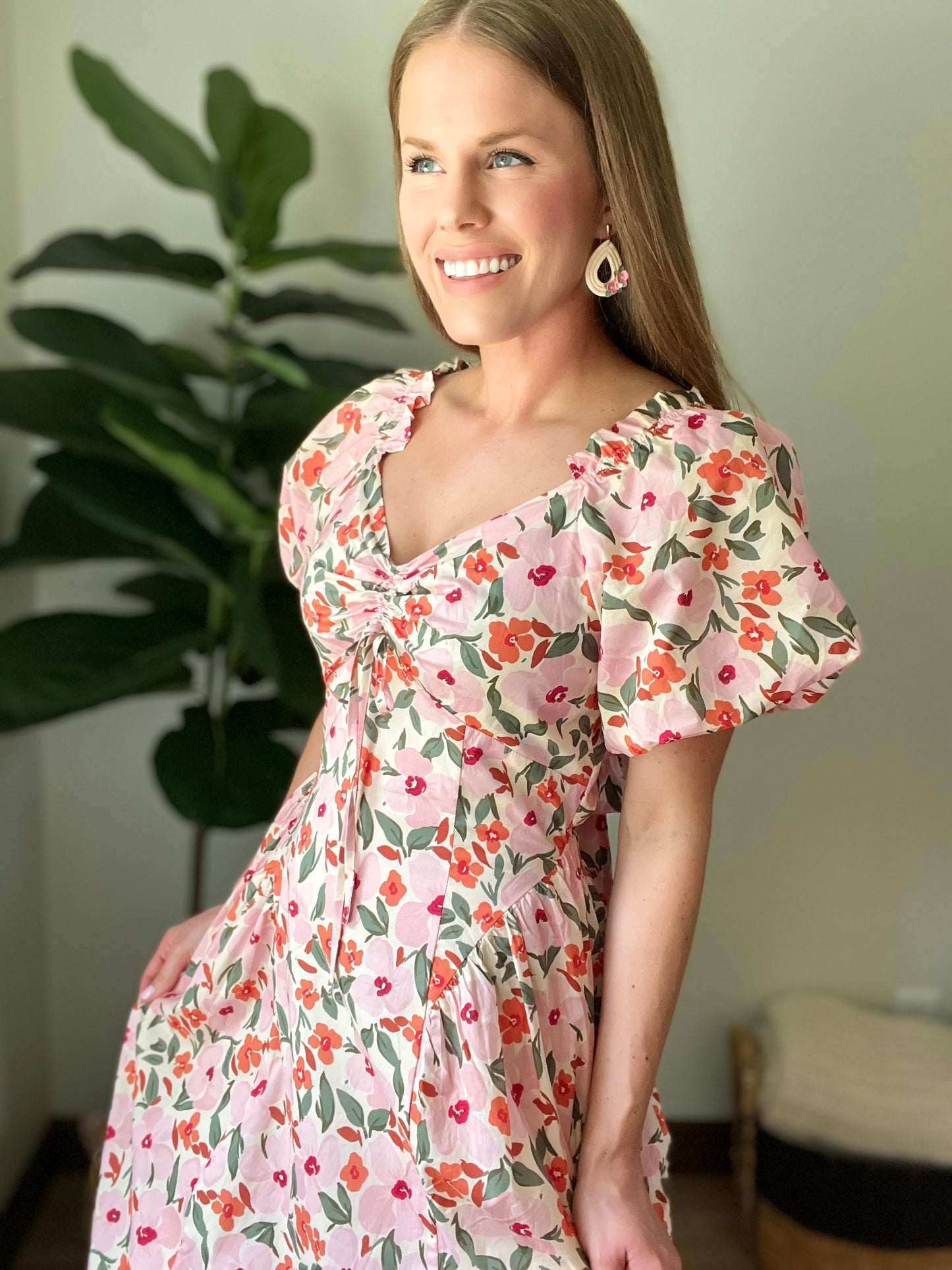 Floral Drop Waist Maxi Dress with Tie Back