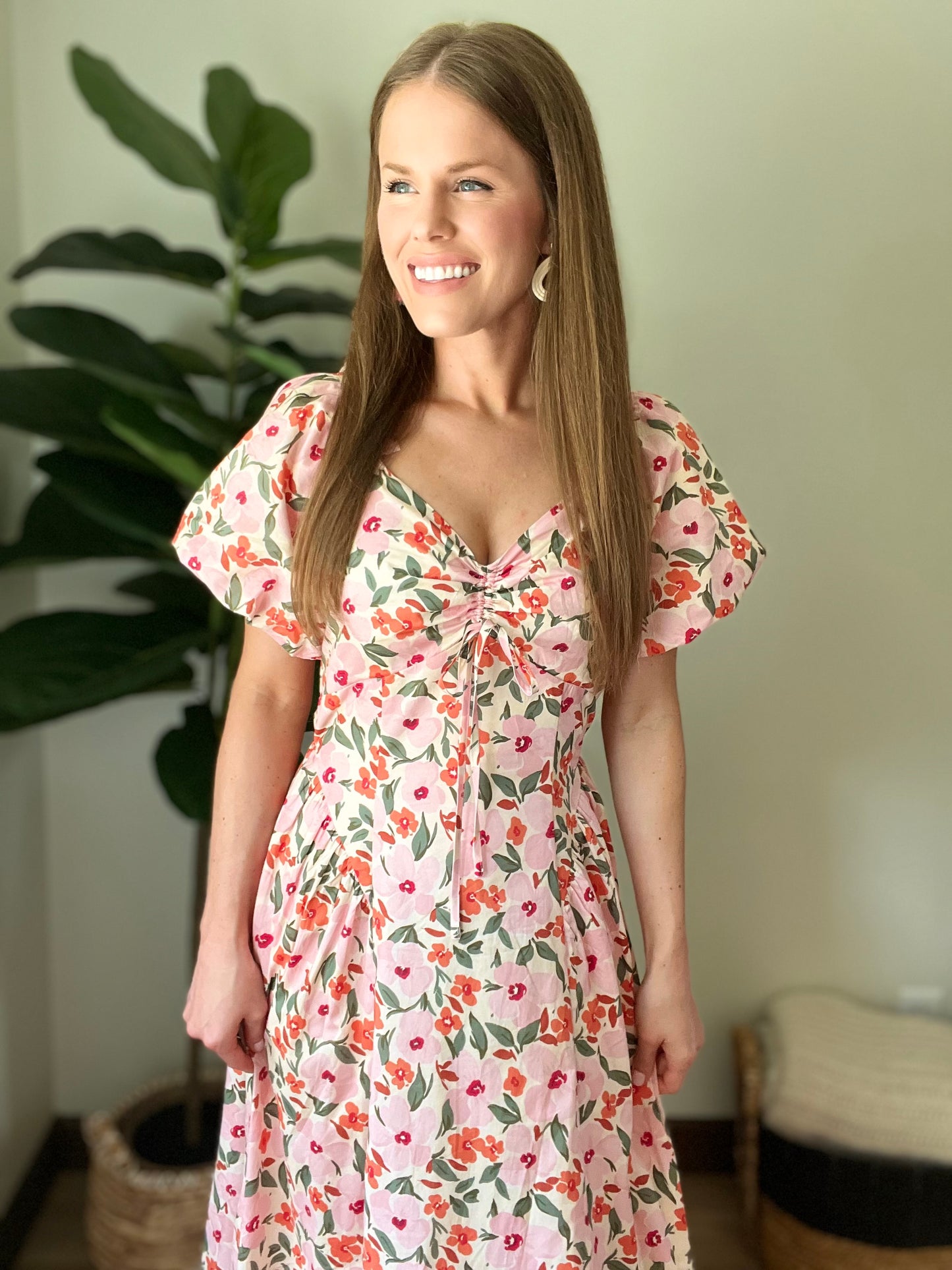 Floral Drop Waist Maxi Dress with Tie Back