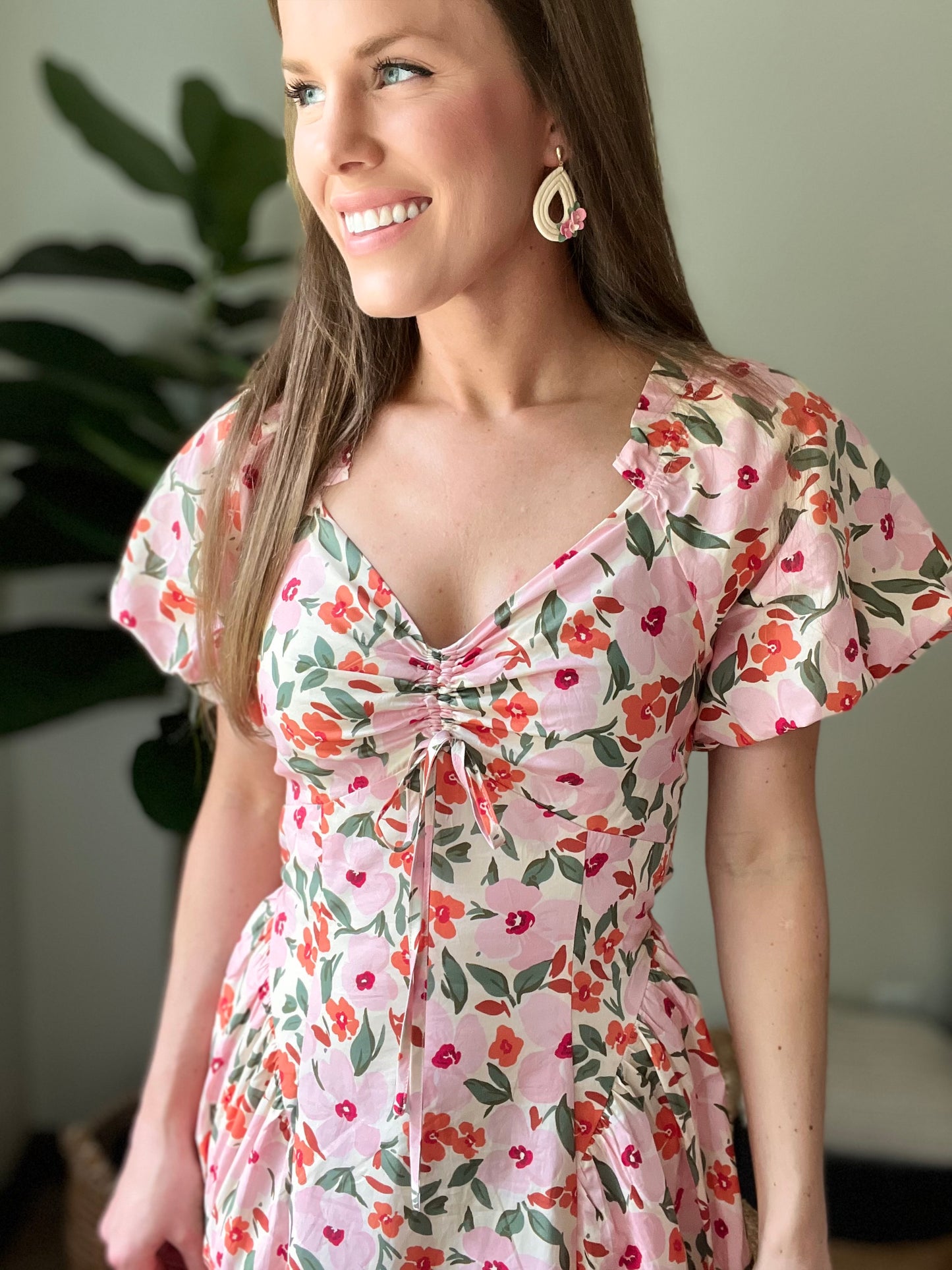 Floral Drop Waist Maxi Dress with Tie Back