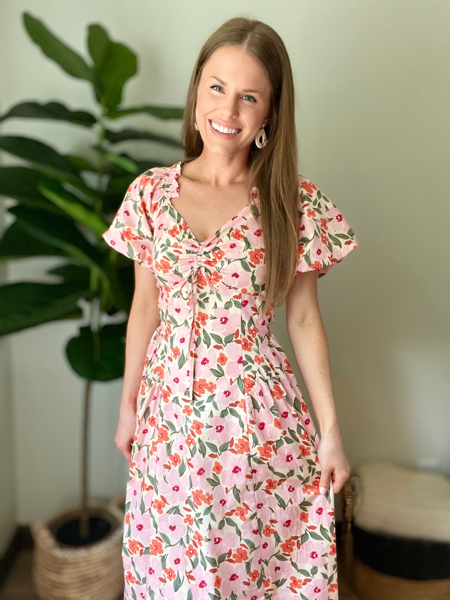 Floral Drop Waist Maxi Dress with Tie Back