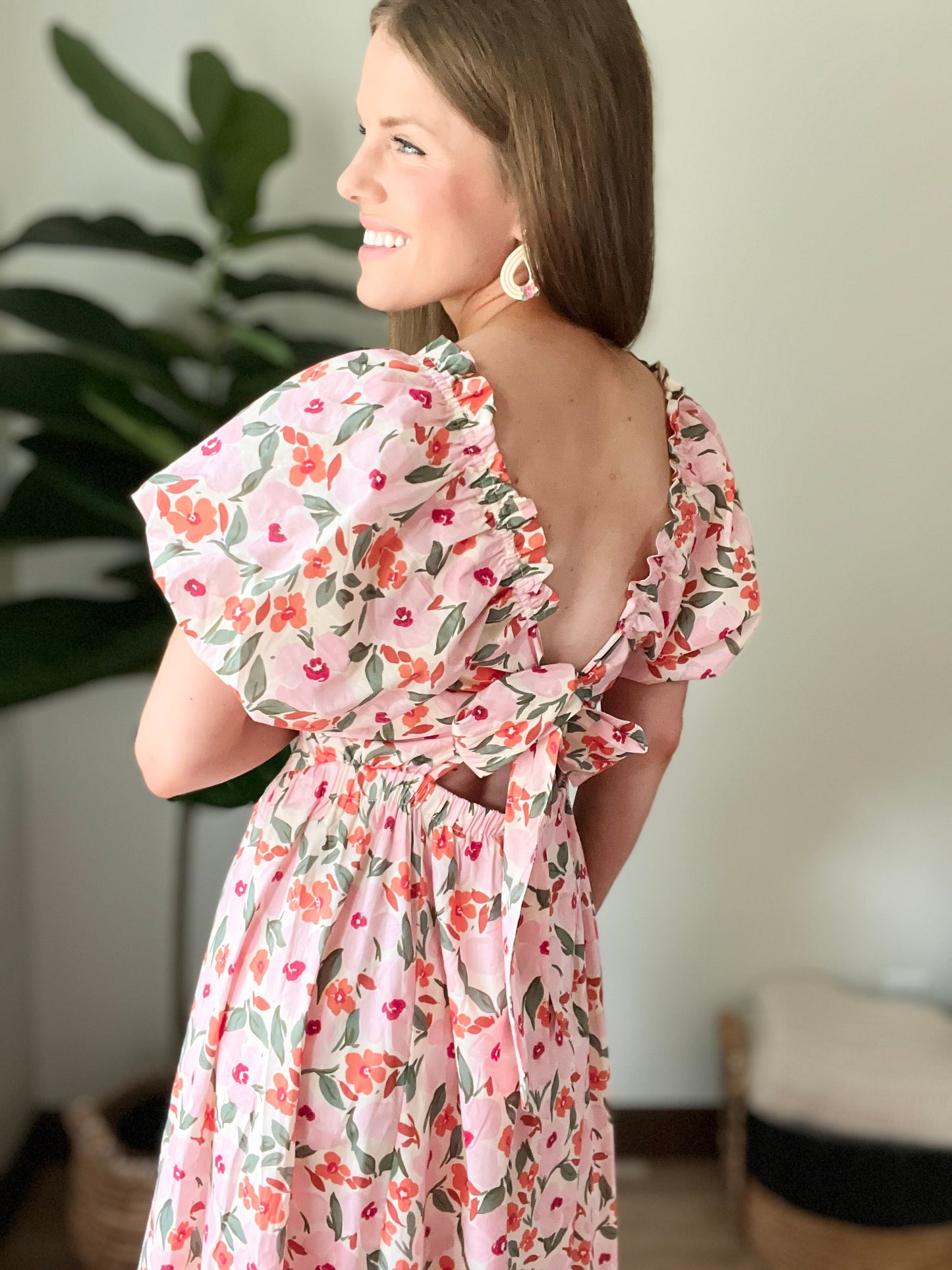 Floral Drop Waist Maxi Dress with Tie Back