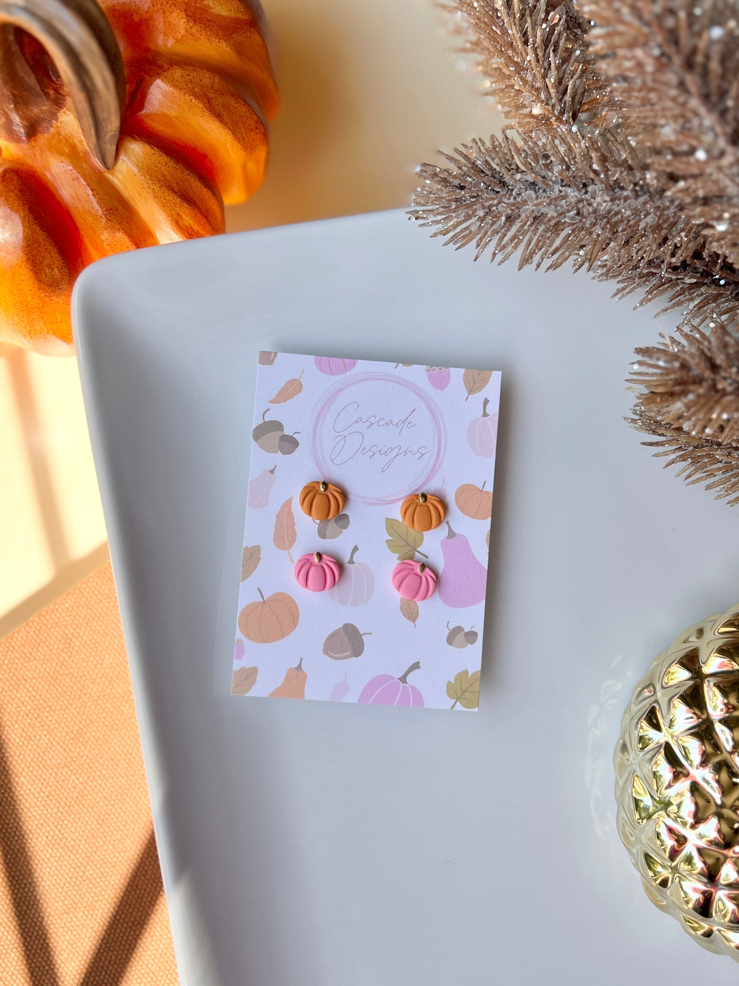 The Mini Pumpkin Set | Pumpkin Clay Earring Studs - Set of 2