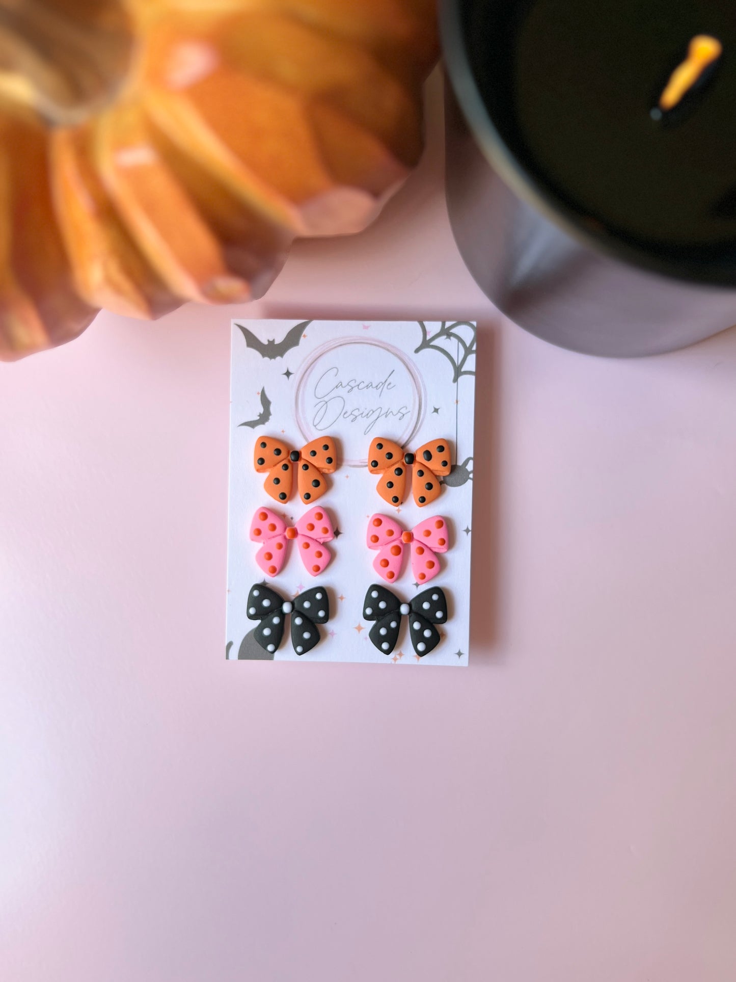 The Bow Trio | Assorted Halloween Bow Earring Studs - Set of 3