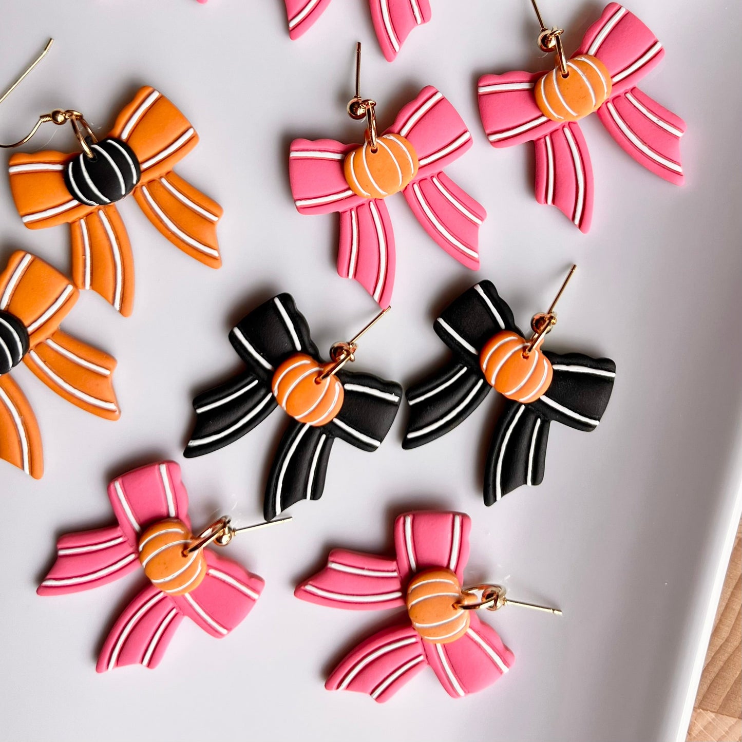 The Boo Bow | Pumpkin Bow Clay Earrings