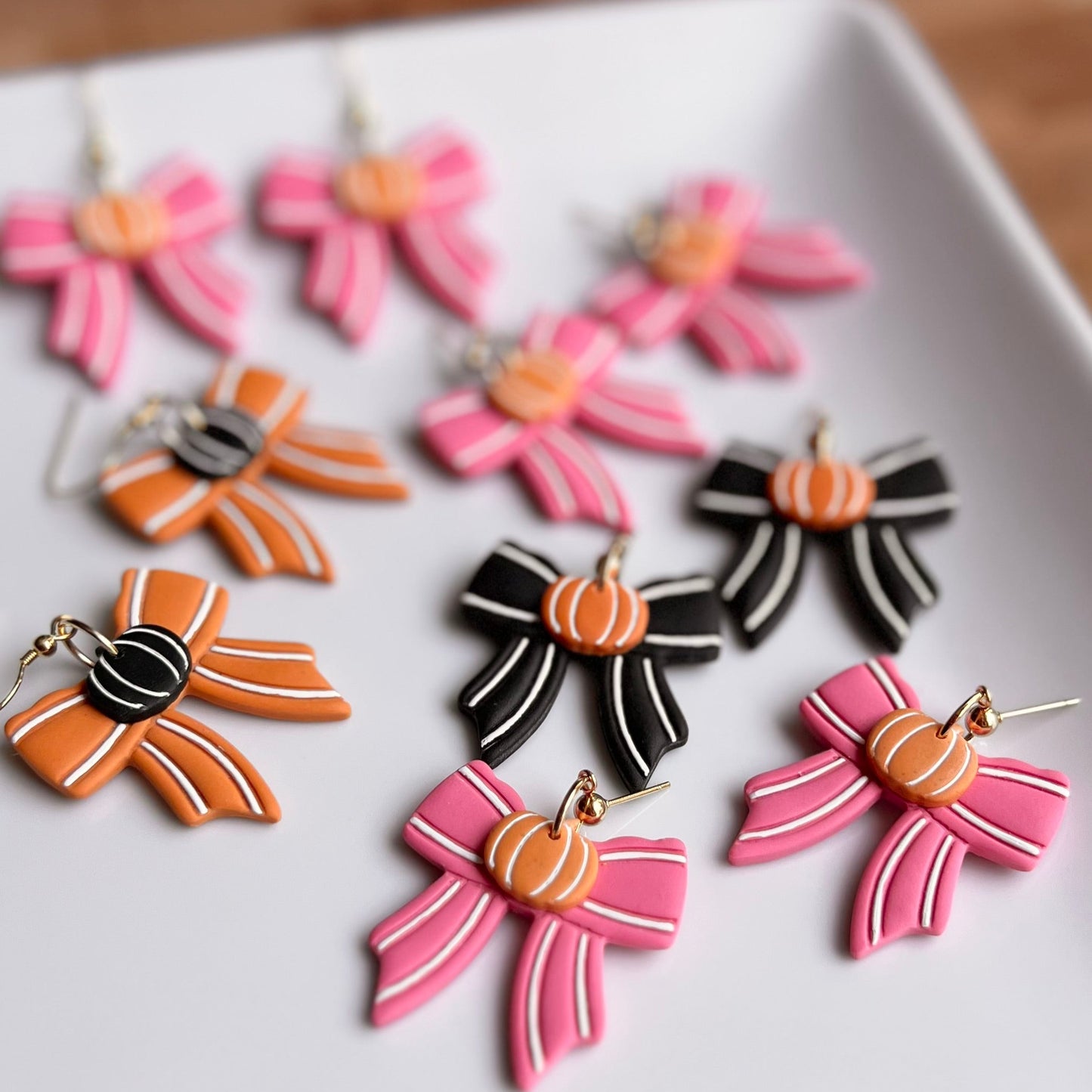 The Boo Bow | Pumpkin Bow Clay Earrings