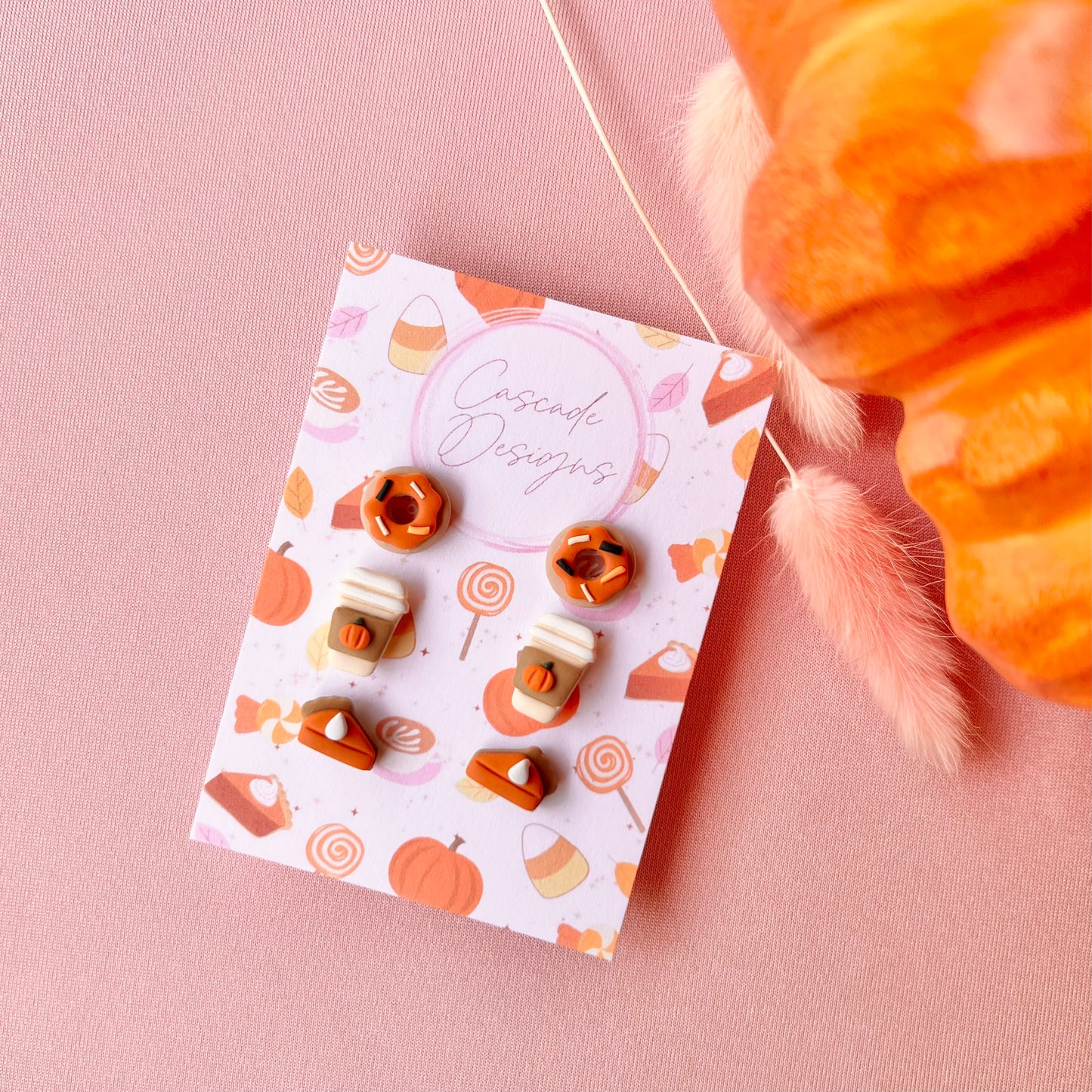 The Sweet Treat Trio | Assorted Pumpkin Treat Clay Earring Studs - Set of 3