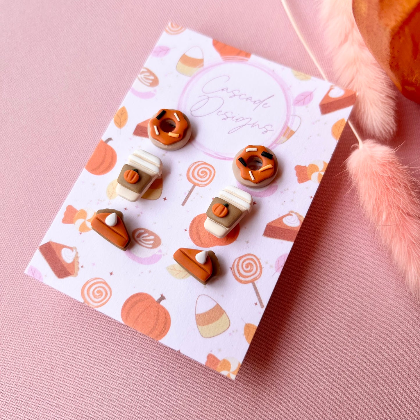 The Sweet Treat Trio | Assorted Pumpkin Treat Clay Earring Studs - Set of 3