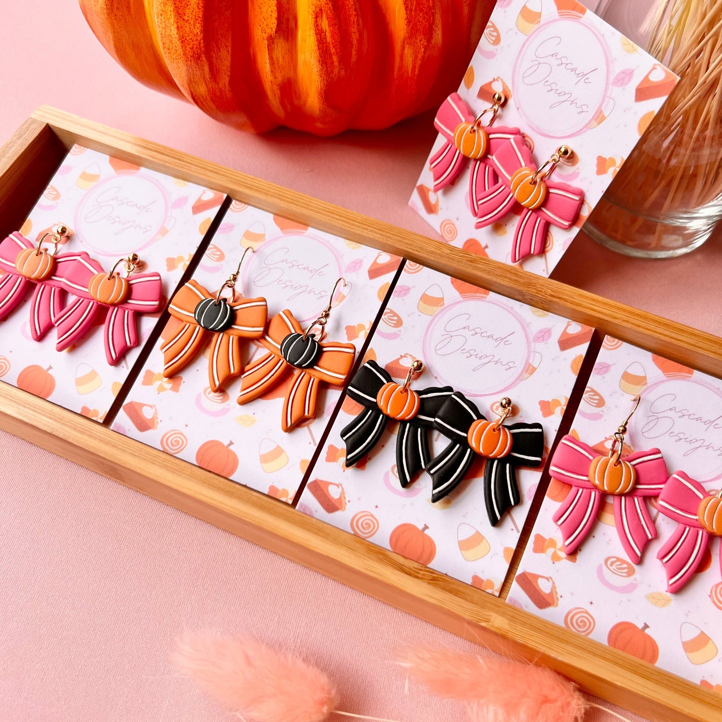 The Boo Bow | Pumpkin Bow Clay Earrings