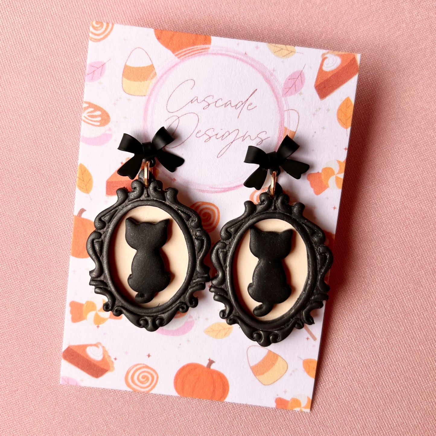 The Framed Shadow | Black Cat Clay Earrings