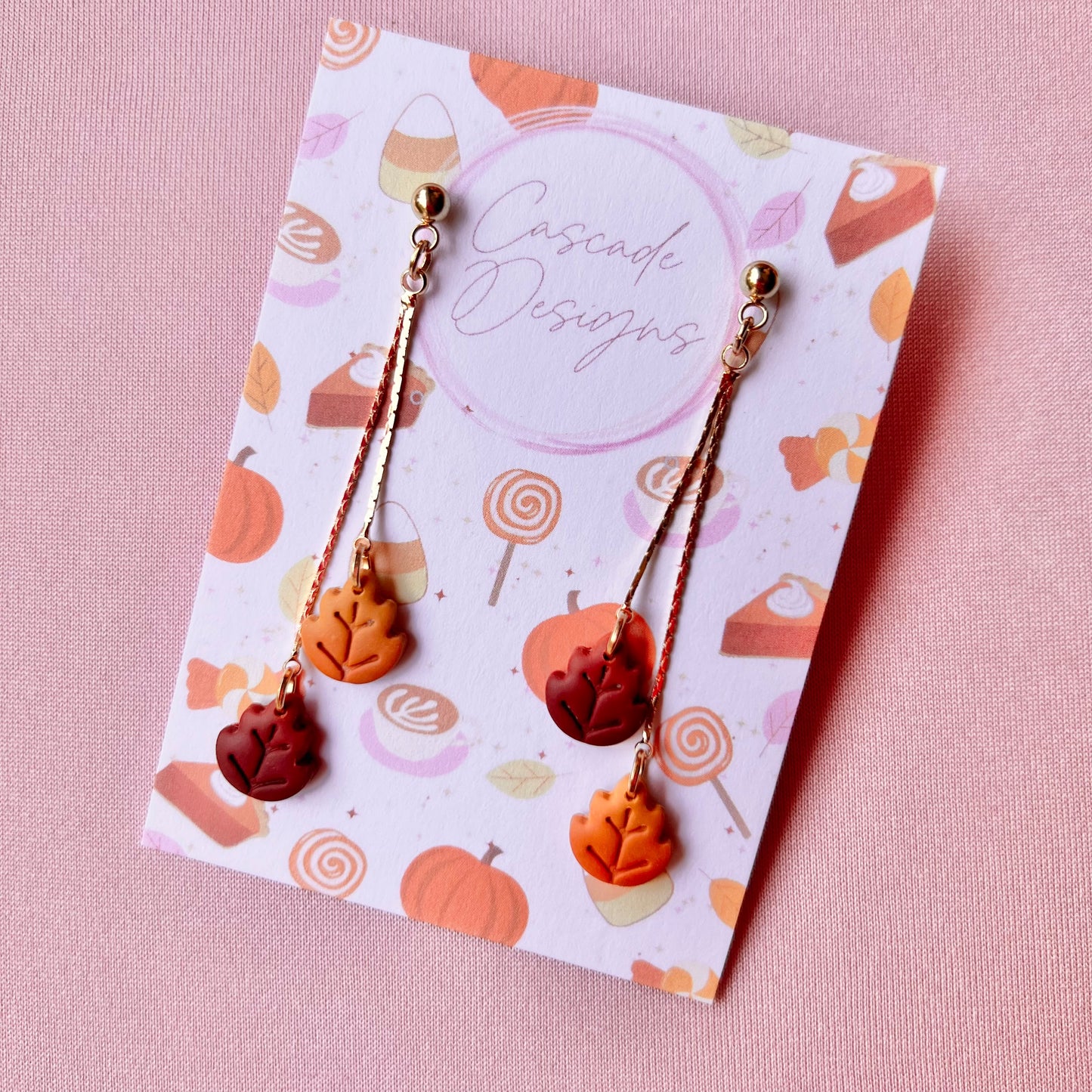 The Falling Leaf | Double Chain Leaf Clay Earrings