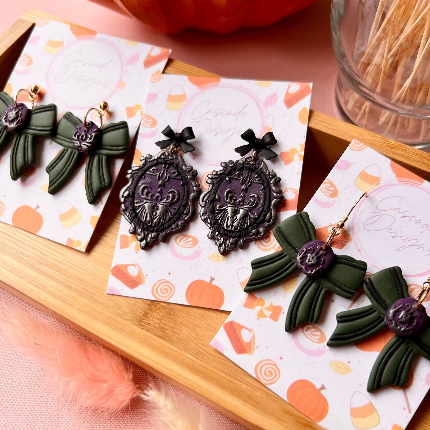 The Ghost Host Bow | Victorian Bow Clay Earrings