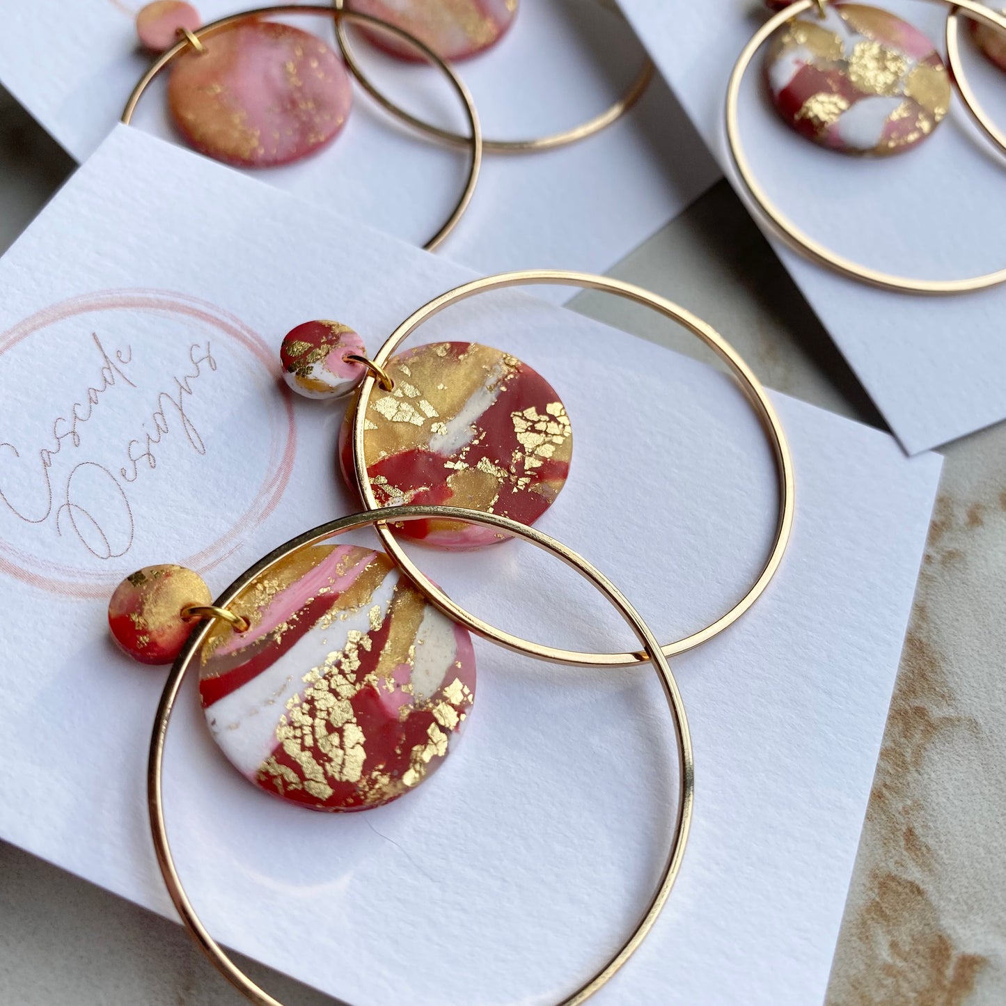 The Valentine | Gold Swirl Hoop Clay Earrings
