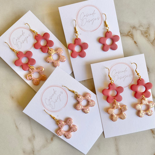 The Luster Izzy | Double and Single Gold Flake Flower Clay Earrings