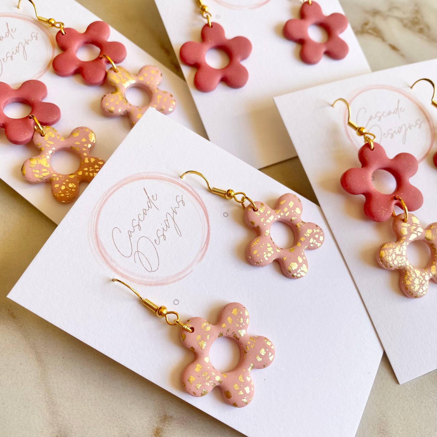 The Luster Izzy | Double and Single Gold Flake Flower Clay Earrings