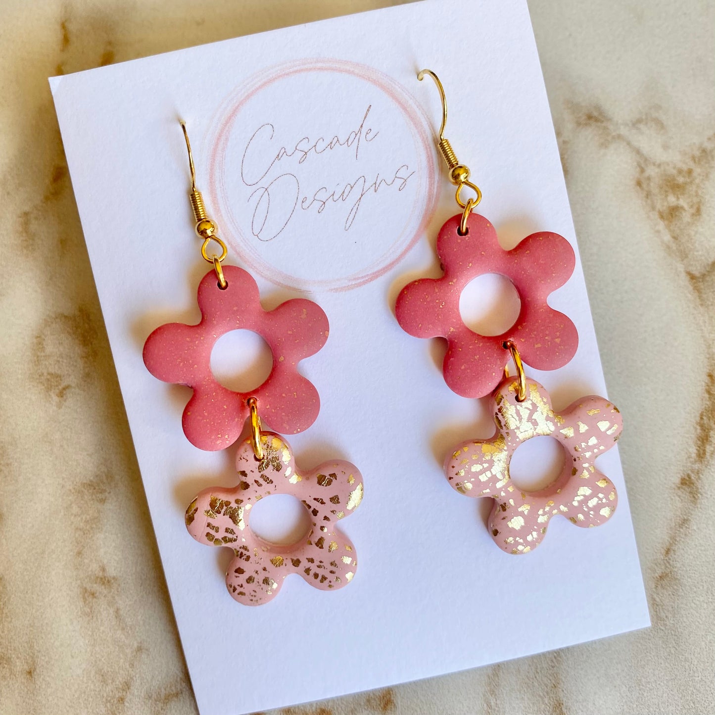 The Luster Izzy | Double and Single Gold Flake Flower Clay Earrings
