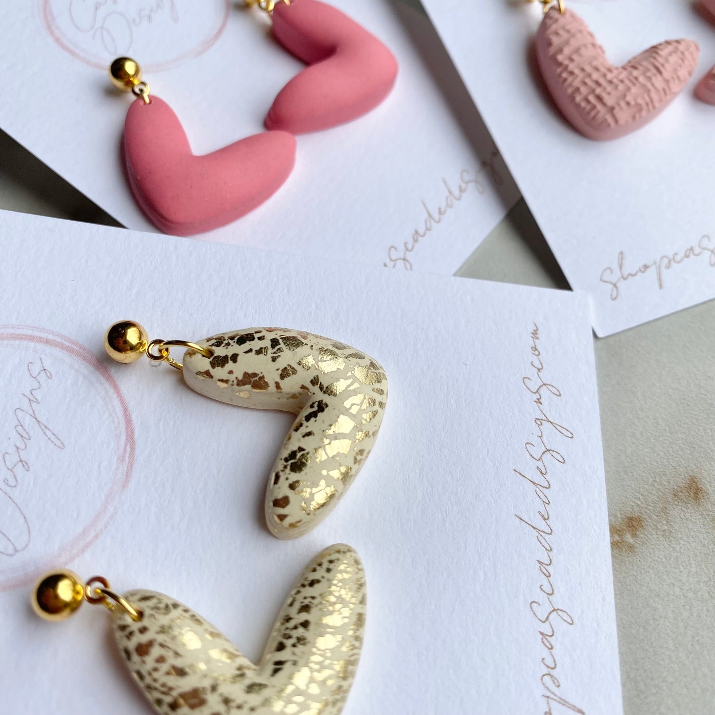 The Juliet | Luster and Pink Bubble Heart Clay Earrings