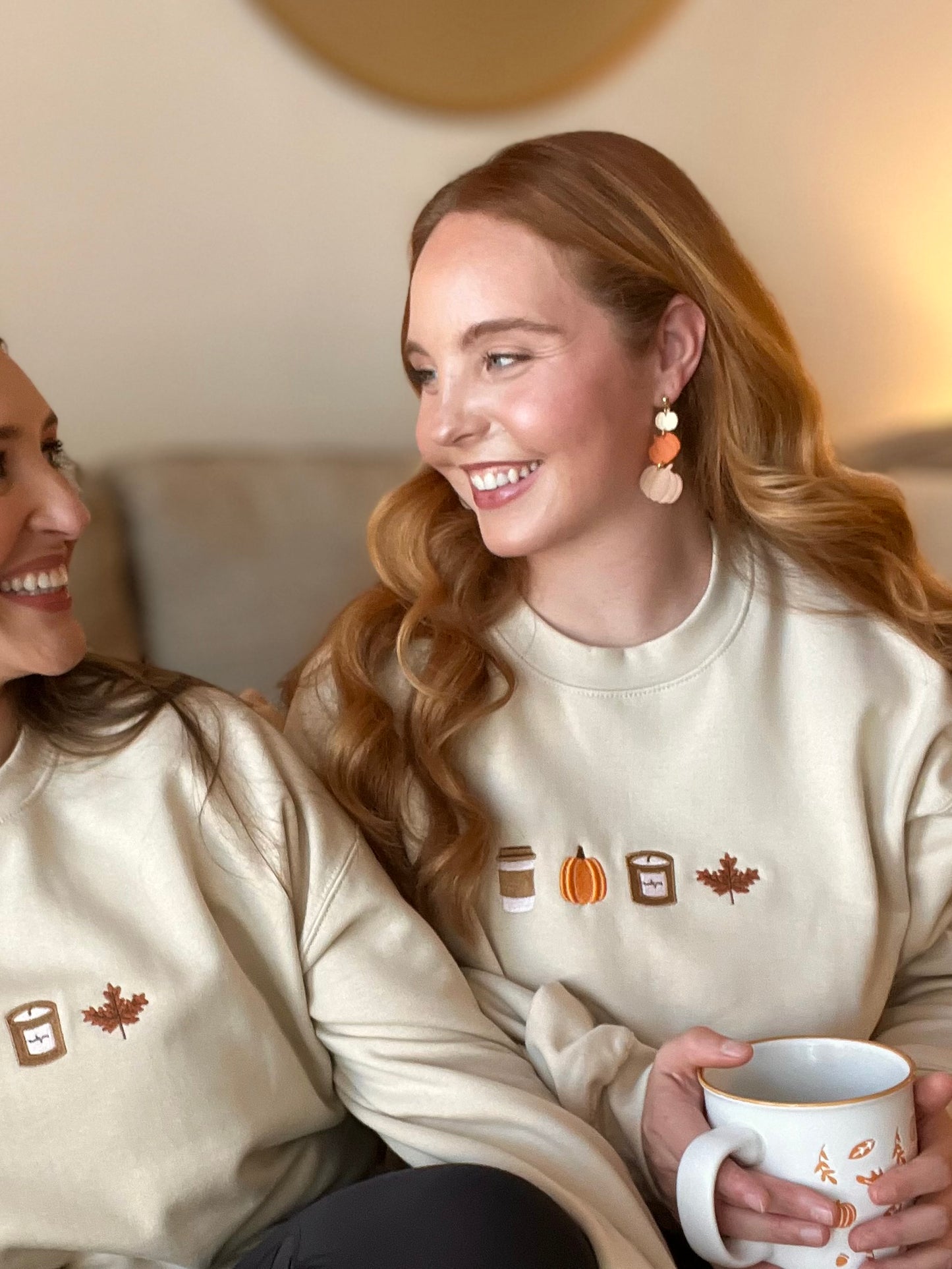 Embroidered Little Fall Things Beige Sweatshirt