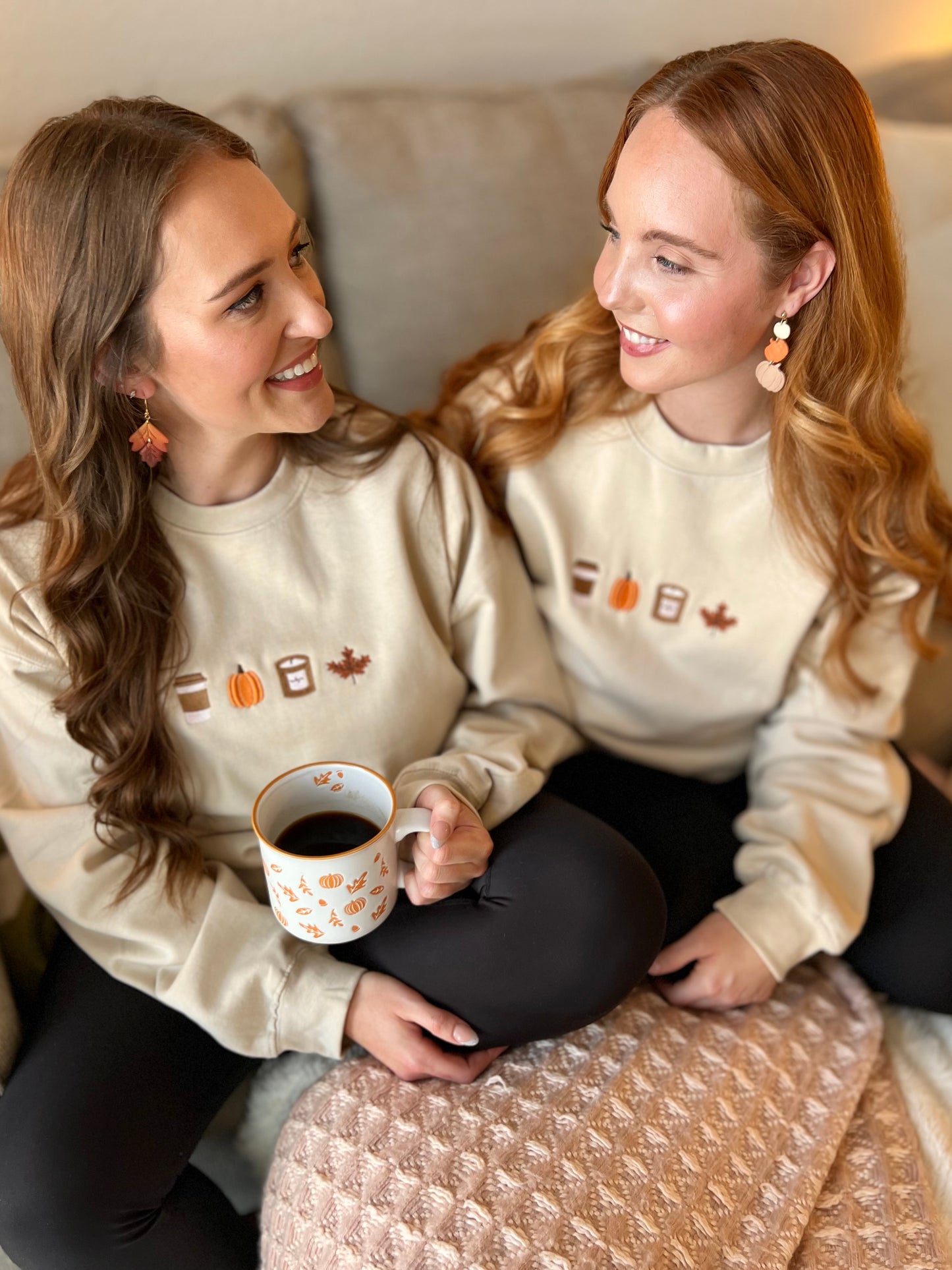 Embroidered Little Fall Things Beige Sweatshirt