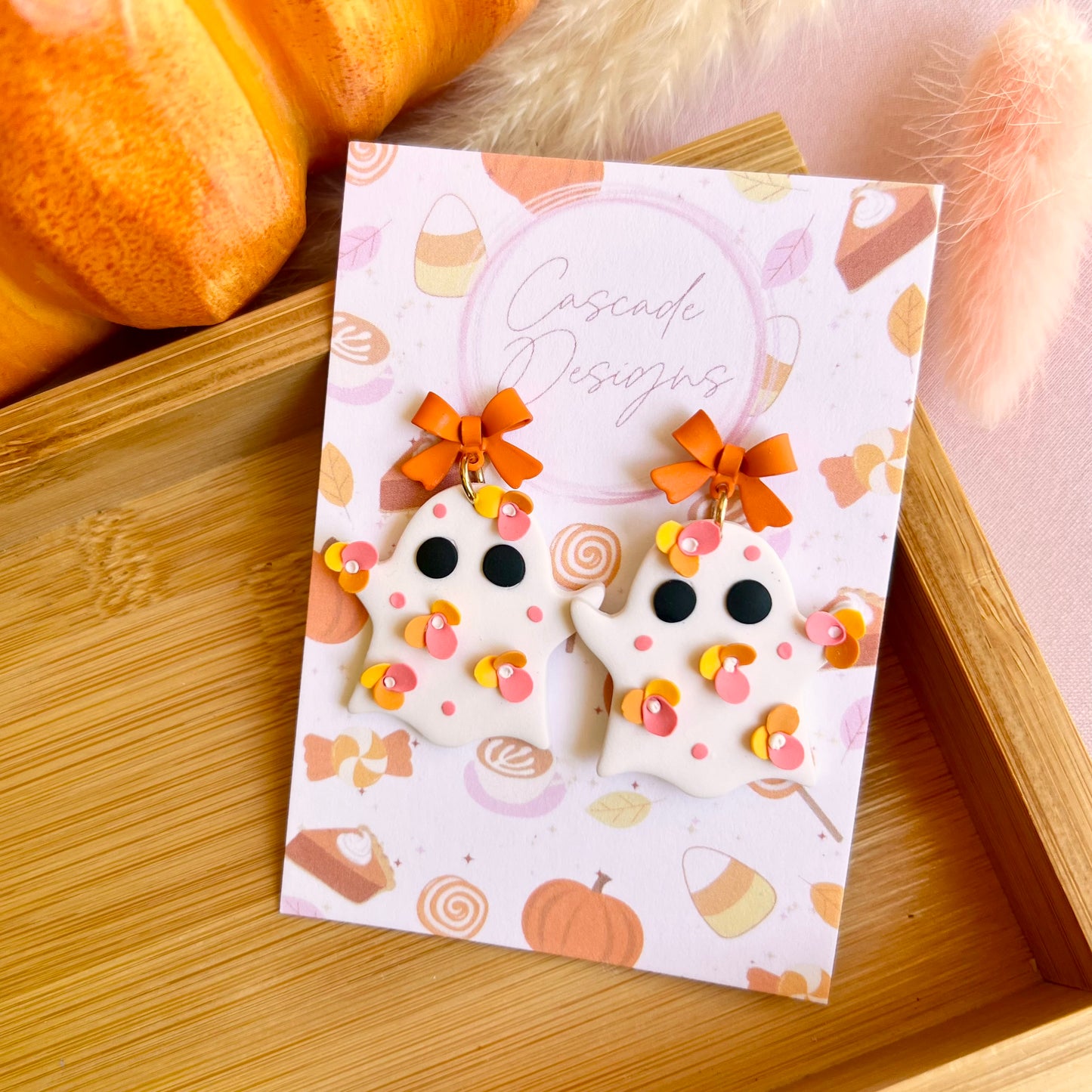 The Ghosti Floral | Ombre Ghost Pumpkin Clay Earrings