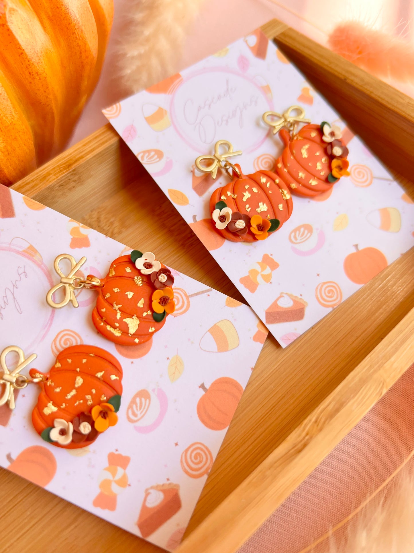 The Pumpkin Floral Sparkle | Orange Pumpkin Clay Earrings