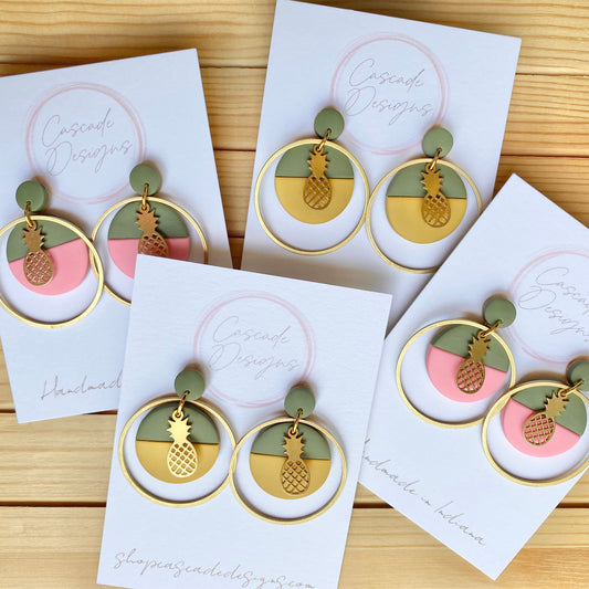 The Colada | Pineapple Color Block Hoop Clay Earrings