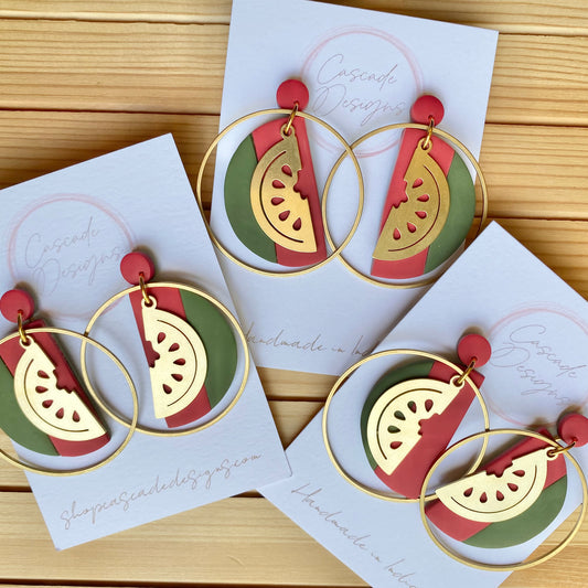 The Melli | Watermelon Color Block Hoop Clay Earrings