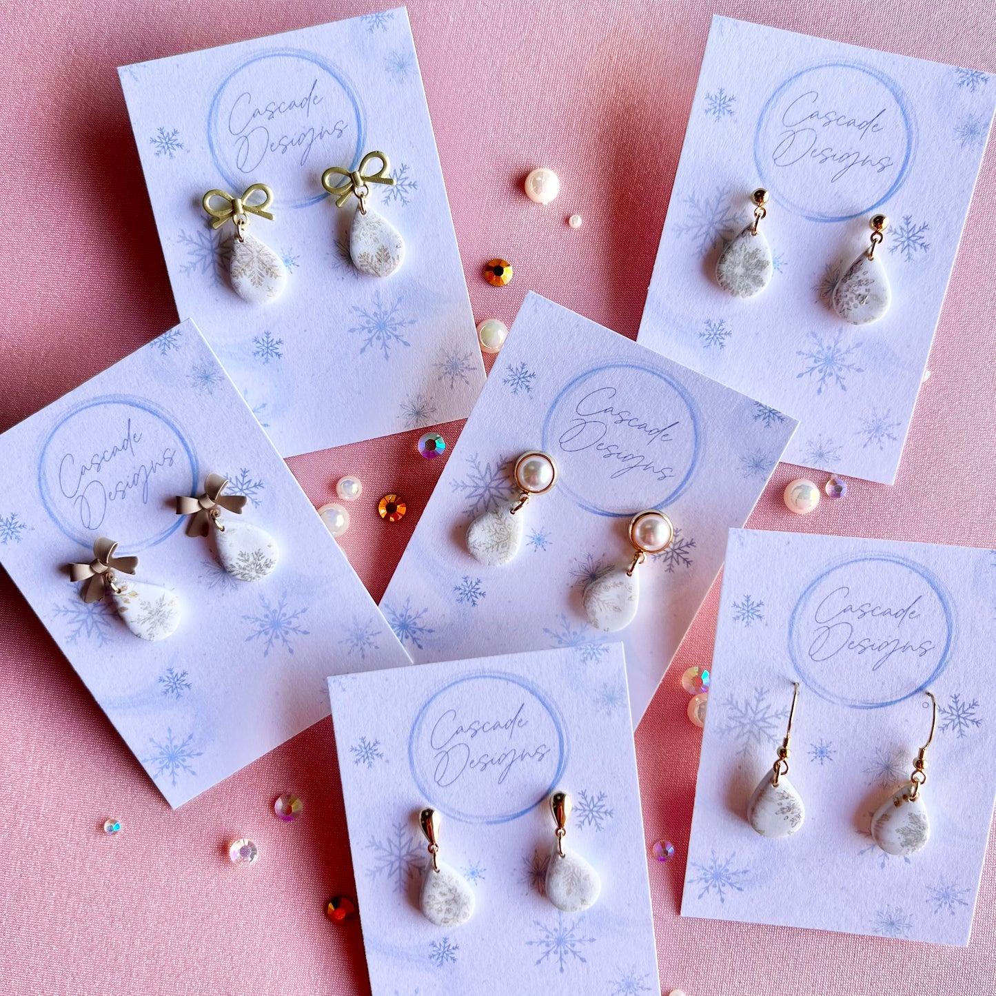 The Icicle | Snowflake Patterned Teardrop Clay Earrings